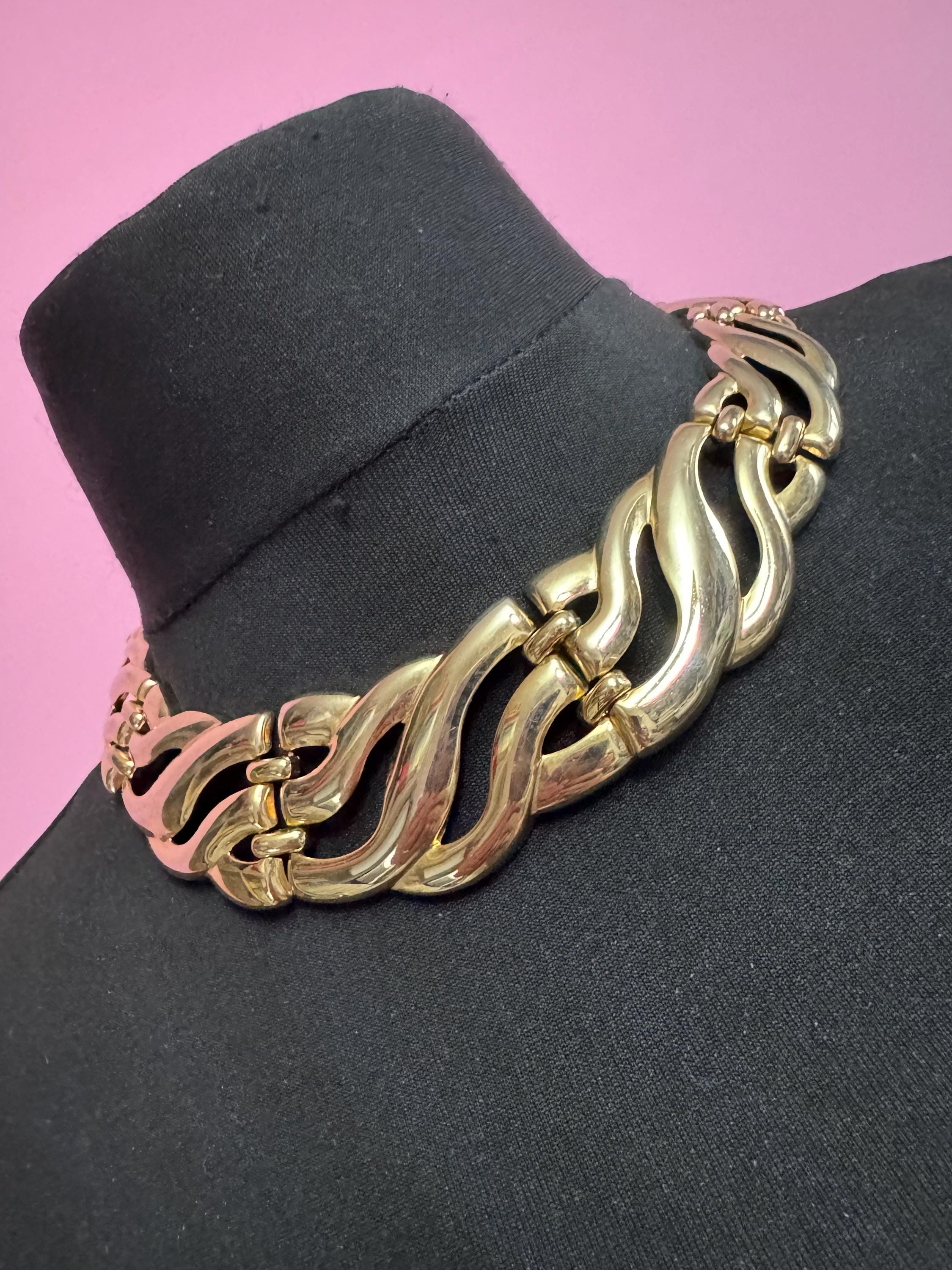 1980s wide chunky gold choker, embossed retro necklace