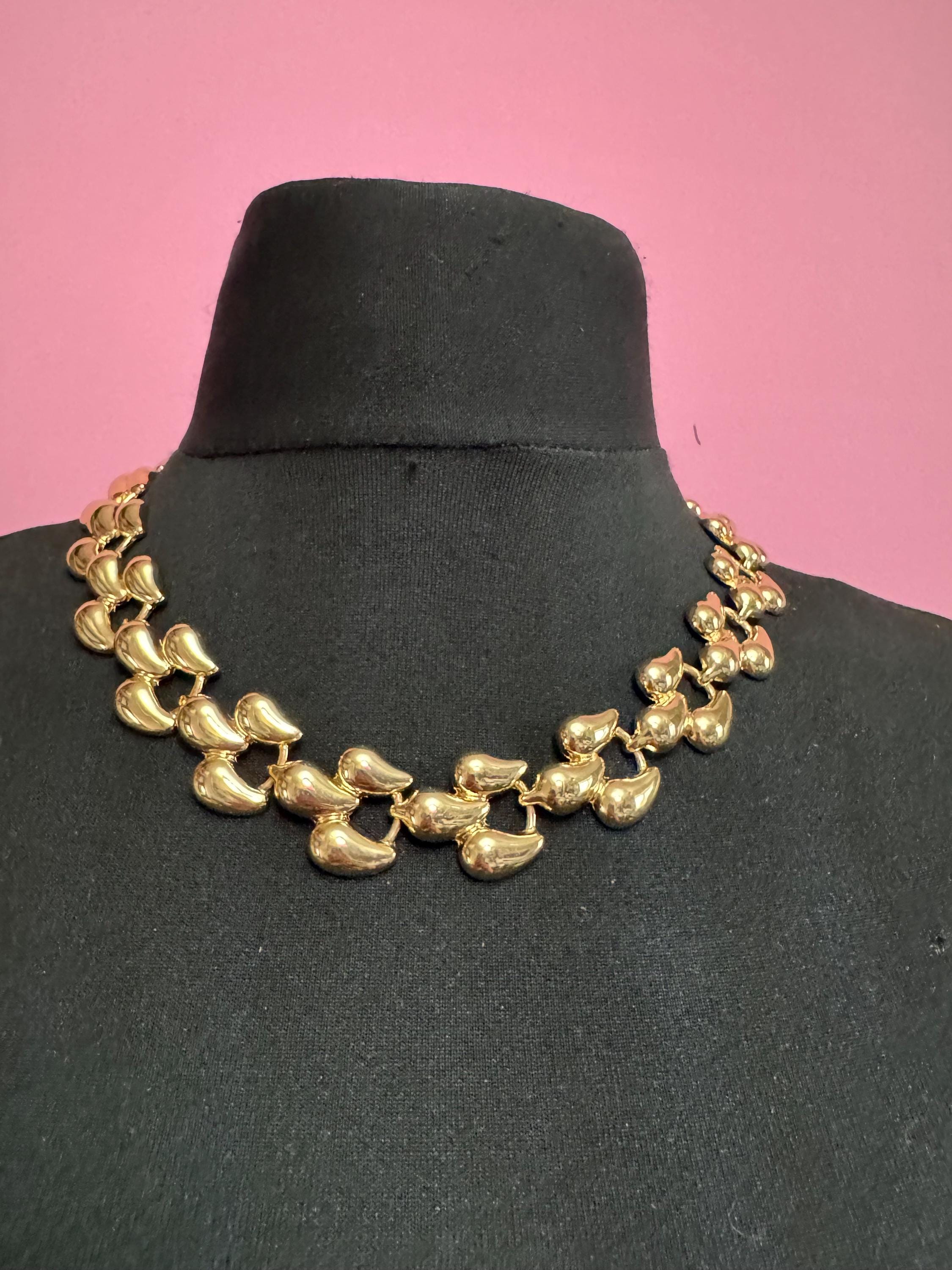 1980s wide chunky gold choker, embossed necklace 45-53cm