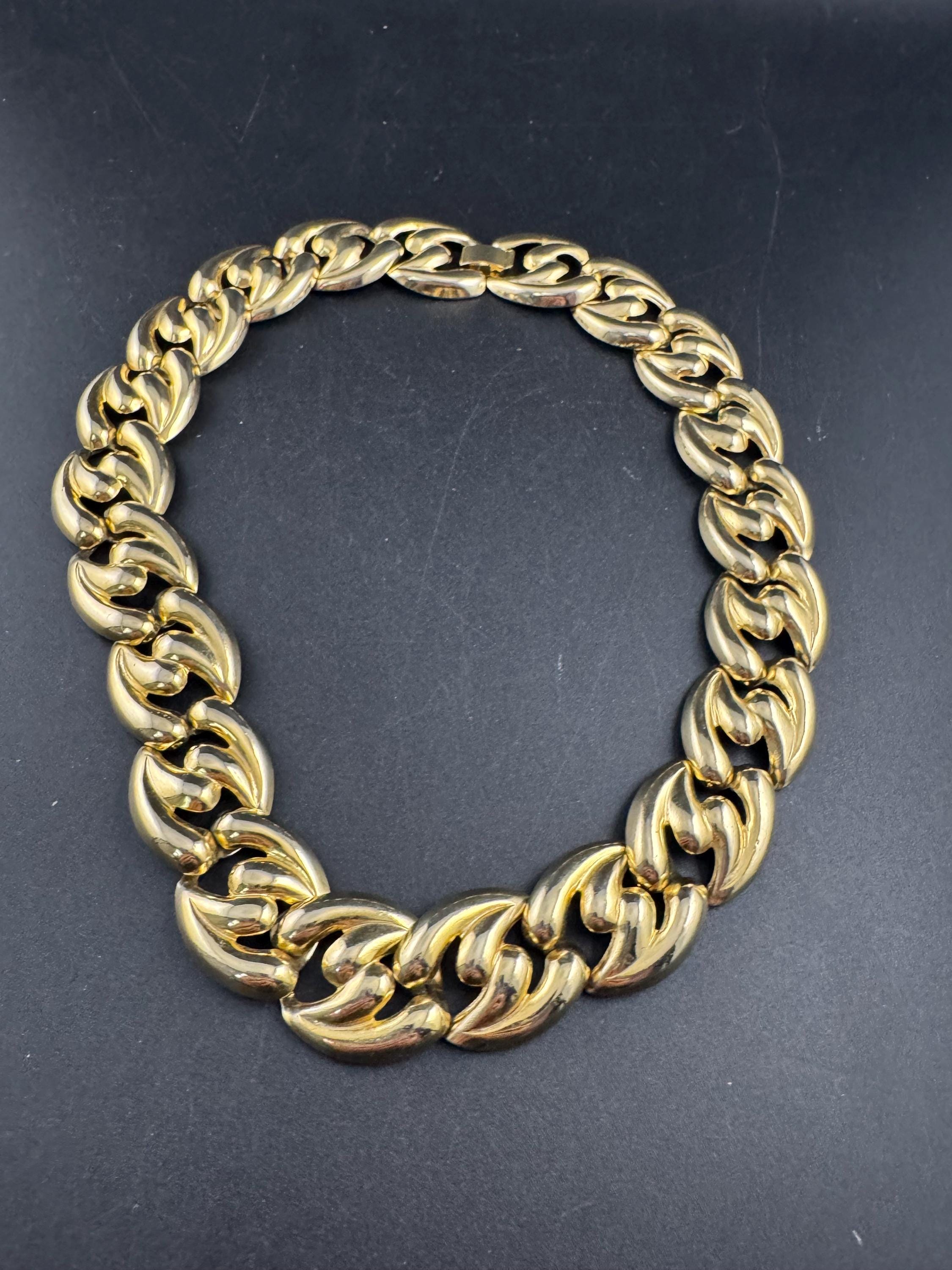 1980s wide chunky gold choker, embossed necklace 47cm