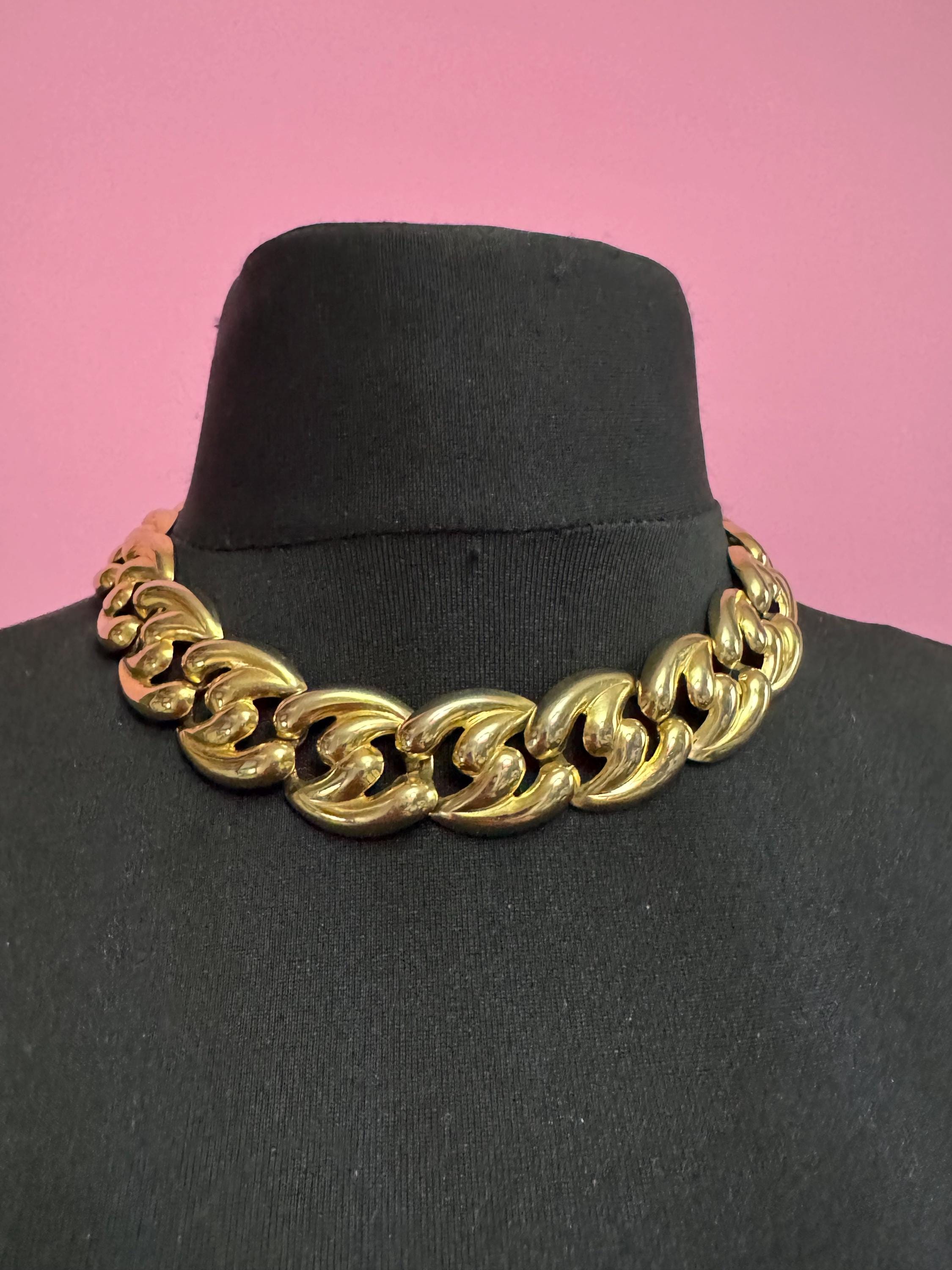 1980s wide chunky gold choker, embossed necklace 47cm