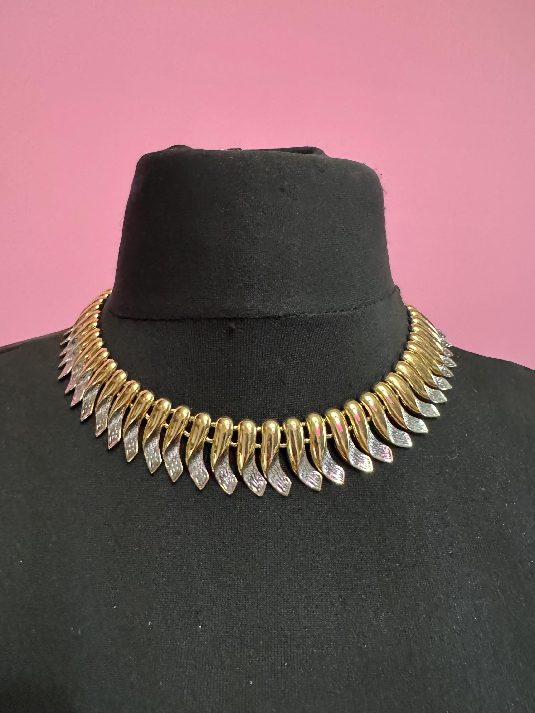 Gold & Silver Tone fringed panel Link Choker,  high end weighty Necklace