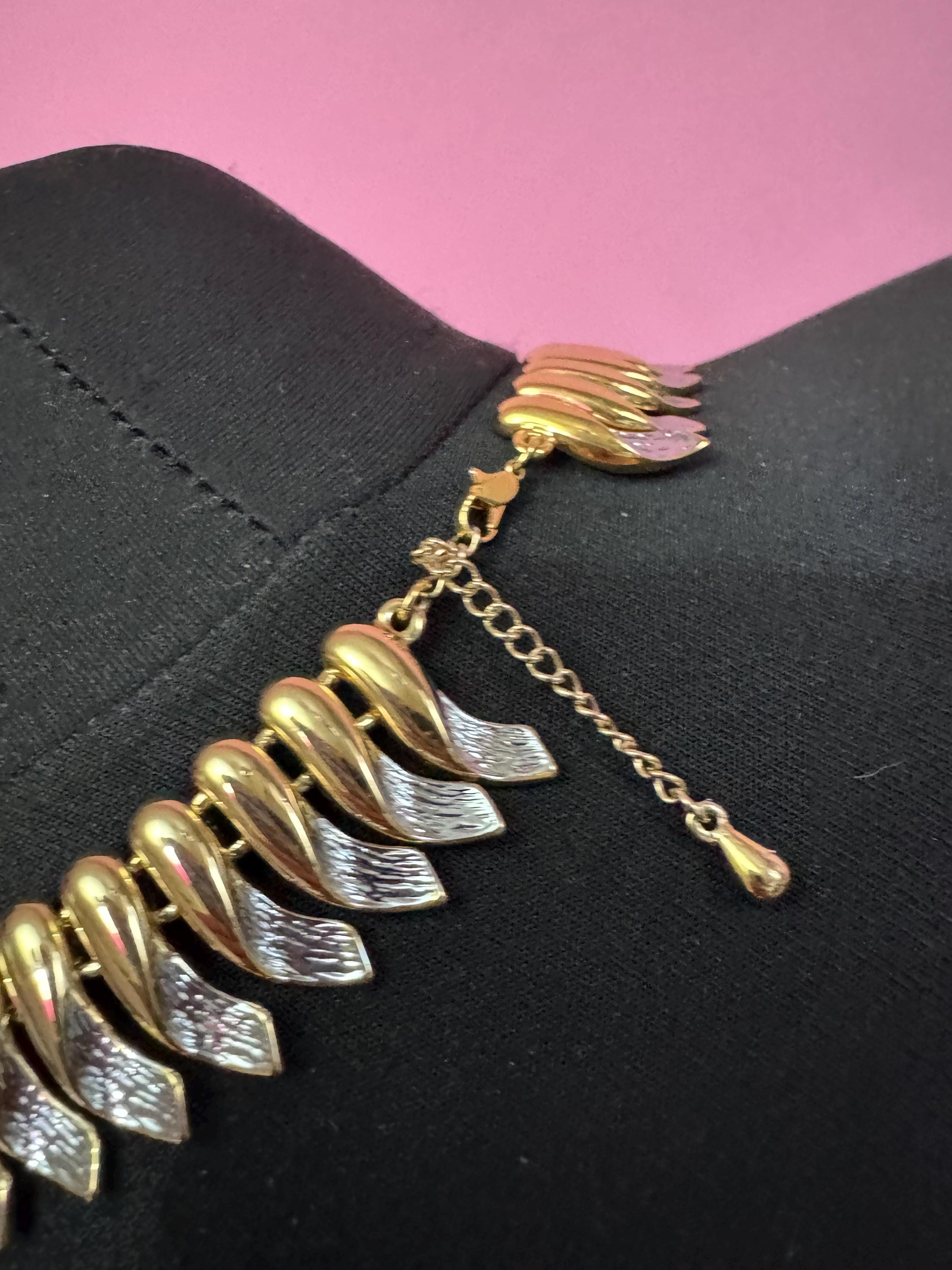 Gold & Silver Tone fringed panel Link Choker,  high end weighty Necklace