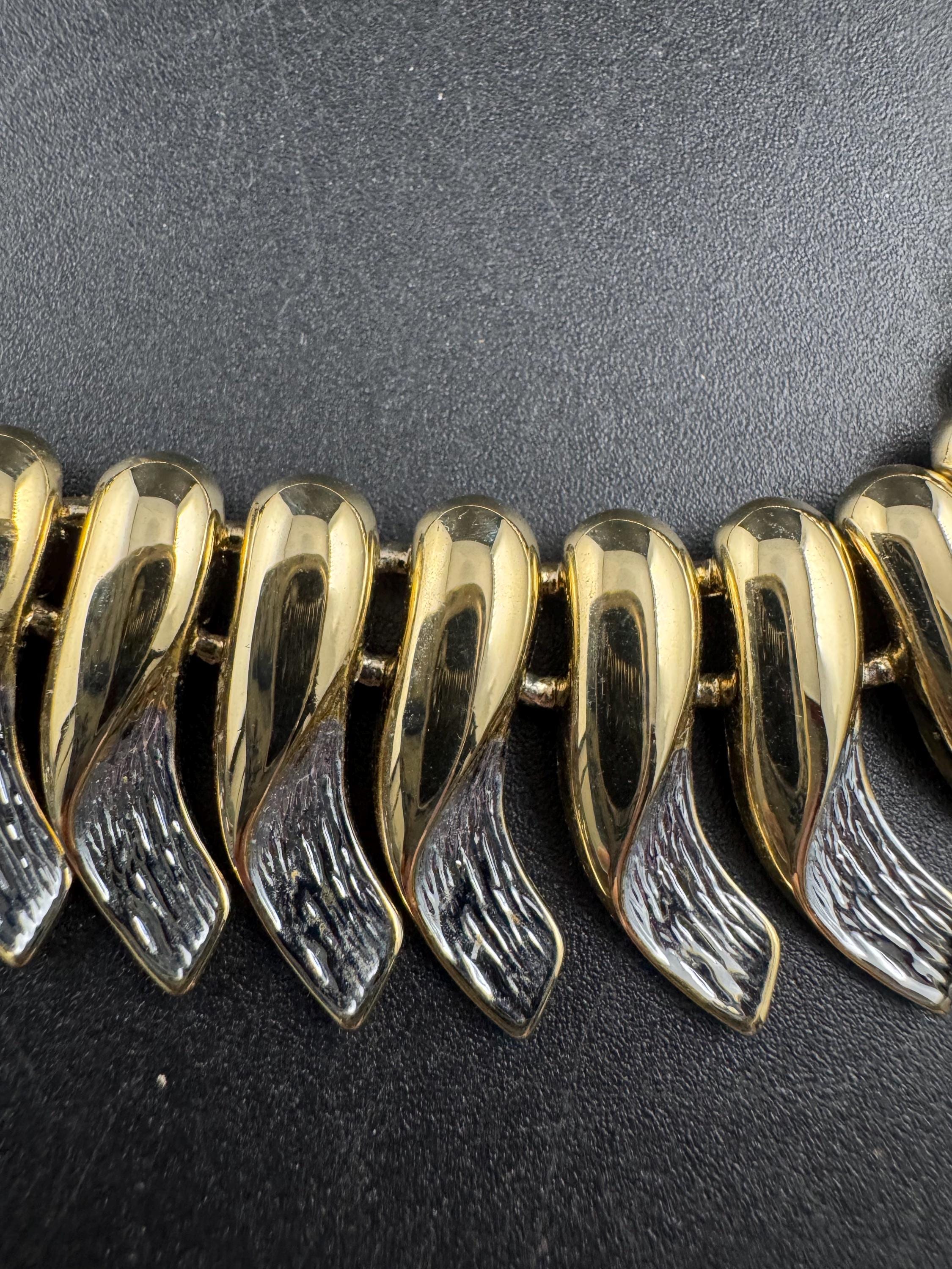 Gold & Silver Tone fringed panel Link Choker,  high end weighty Necklace