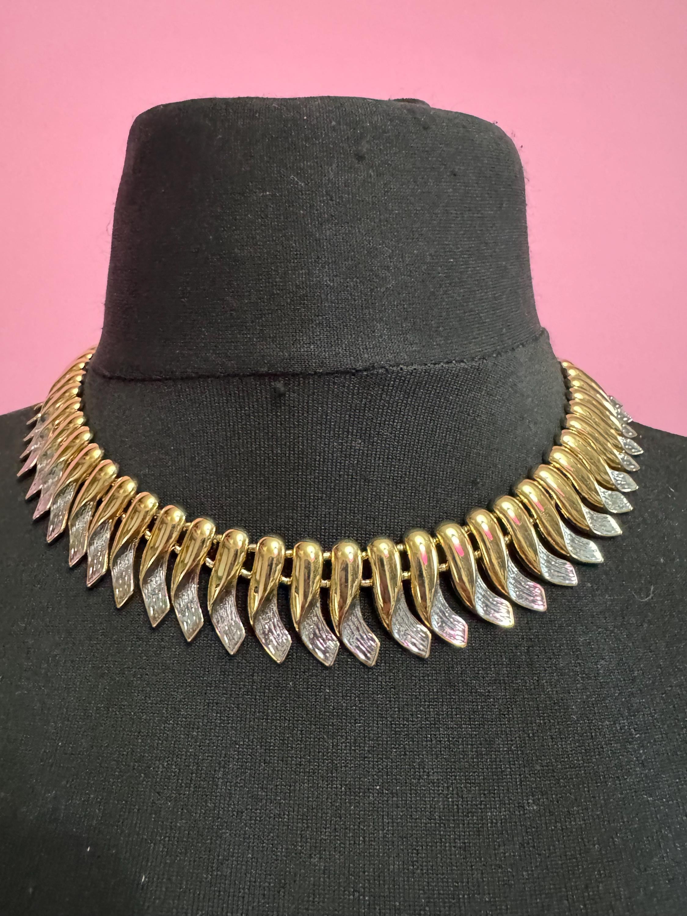 Gold & Silver Tone fringed panel Link Choker,  high end weighty Necklace