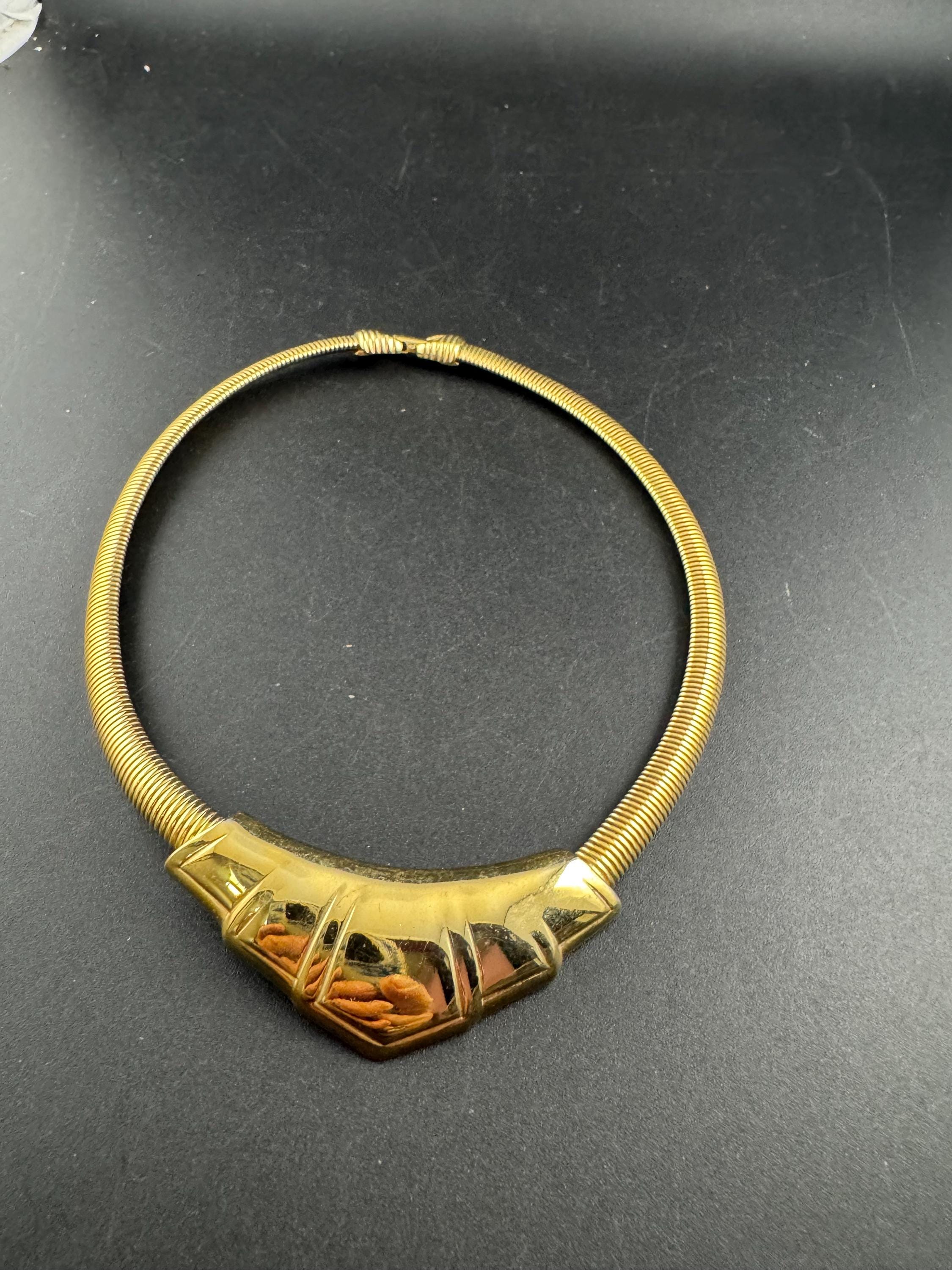 Signed NAPIER omega Choker: Vintage Gold Tone chain necklace petite fit