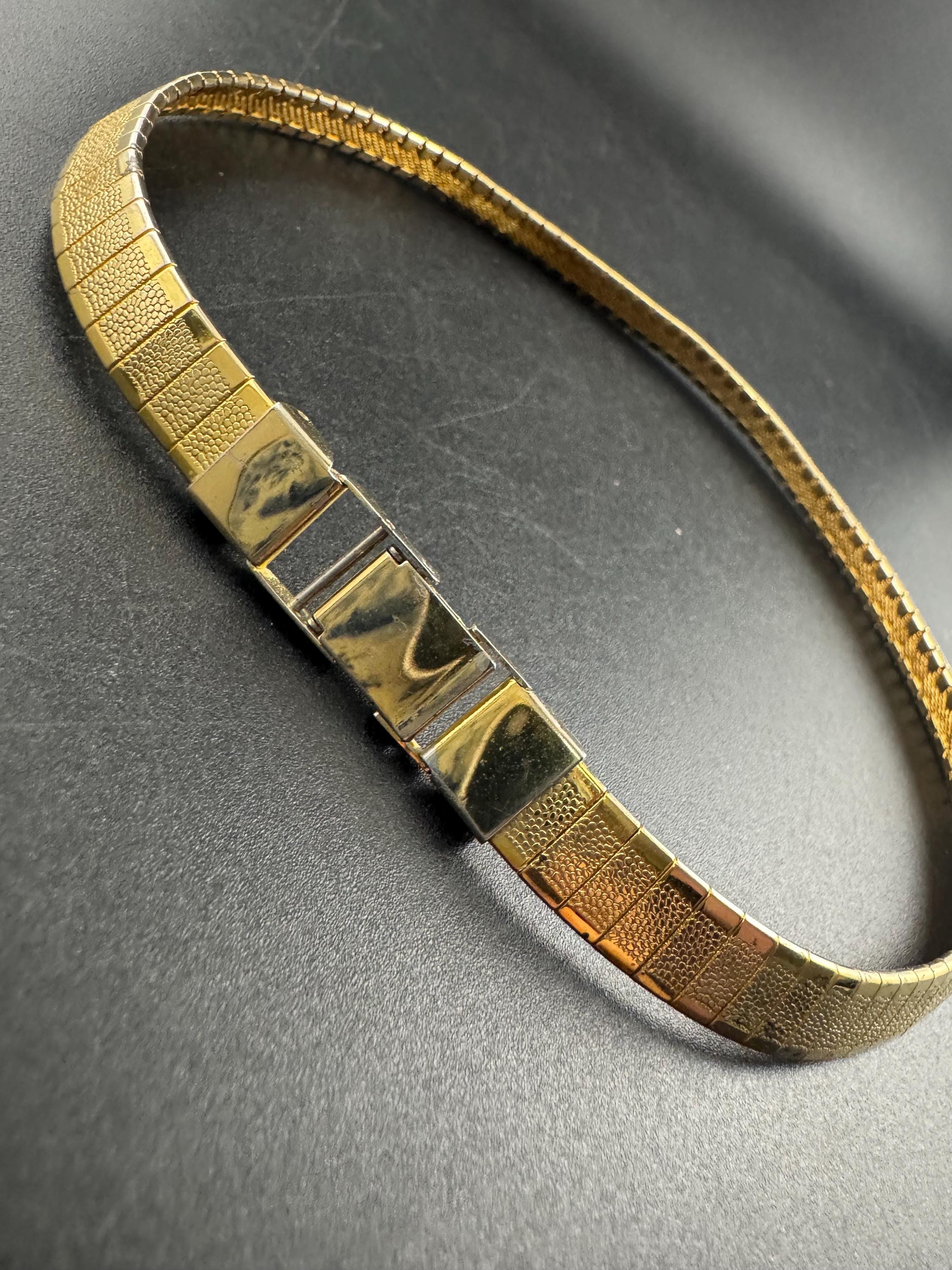 Wide articulated woven gold plated choker necklace, Vintage 70s