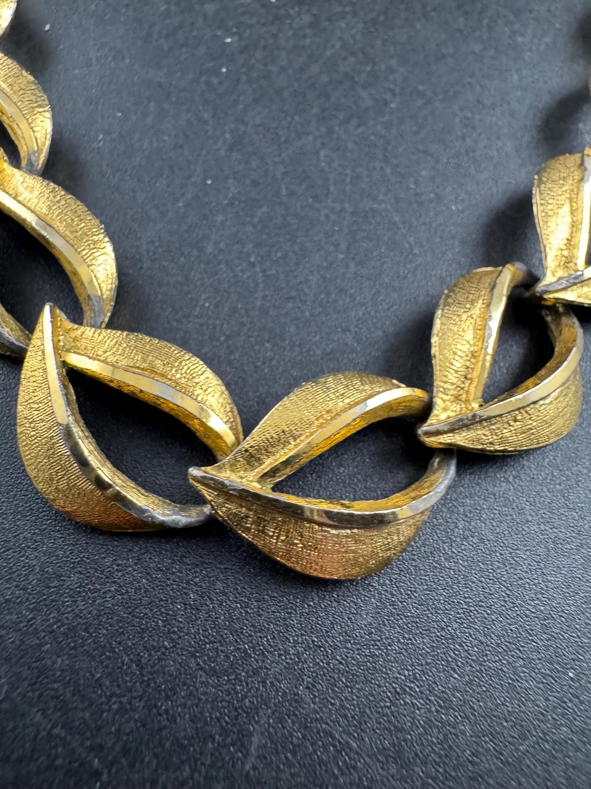 vintage collar necklace gold brushed links, choker 1950s 1960s
