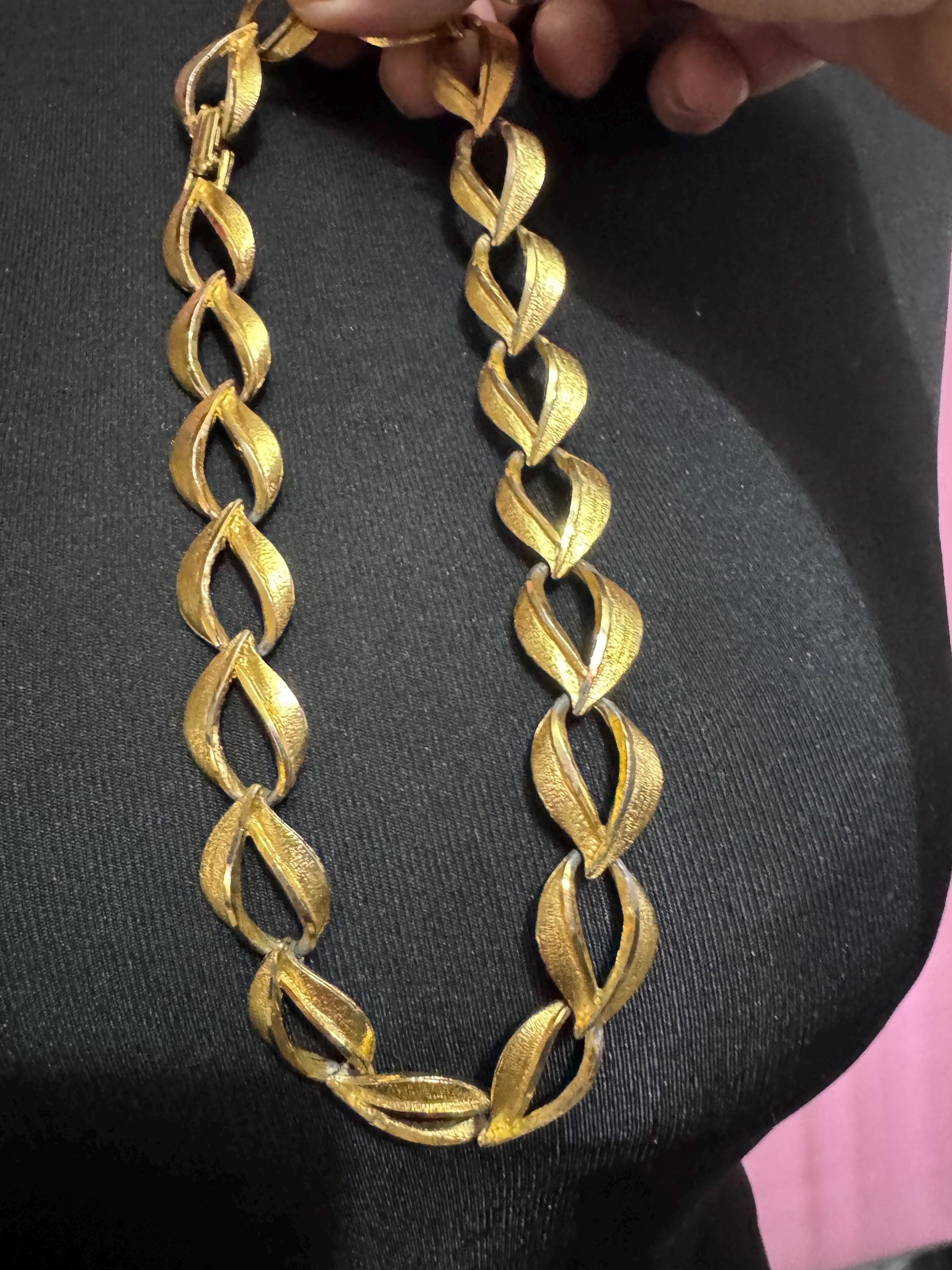 vintage collar necklace gold brushed links, choker 1950s 1960s