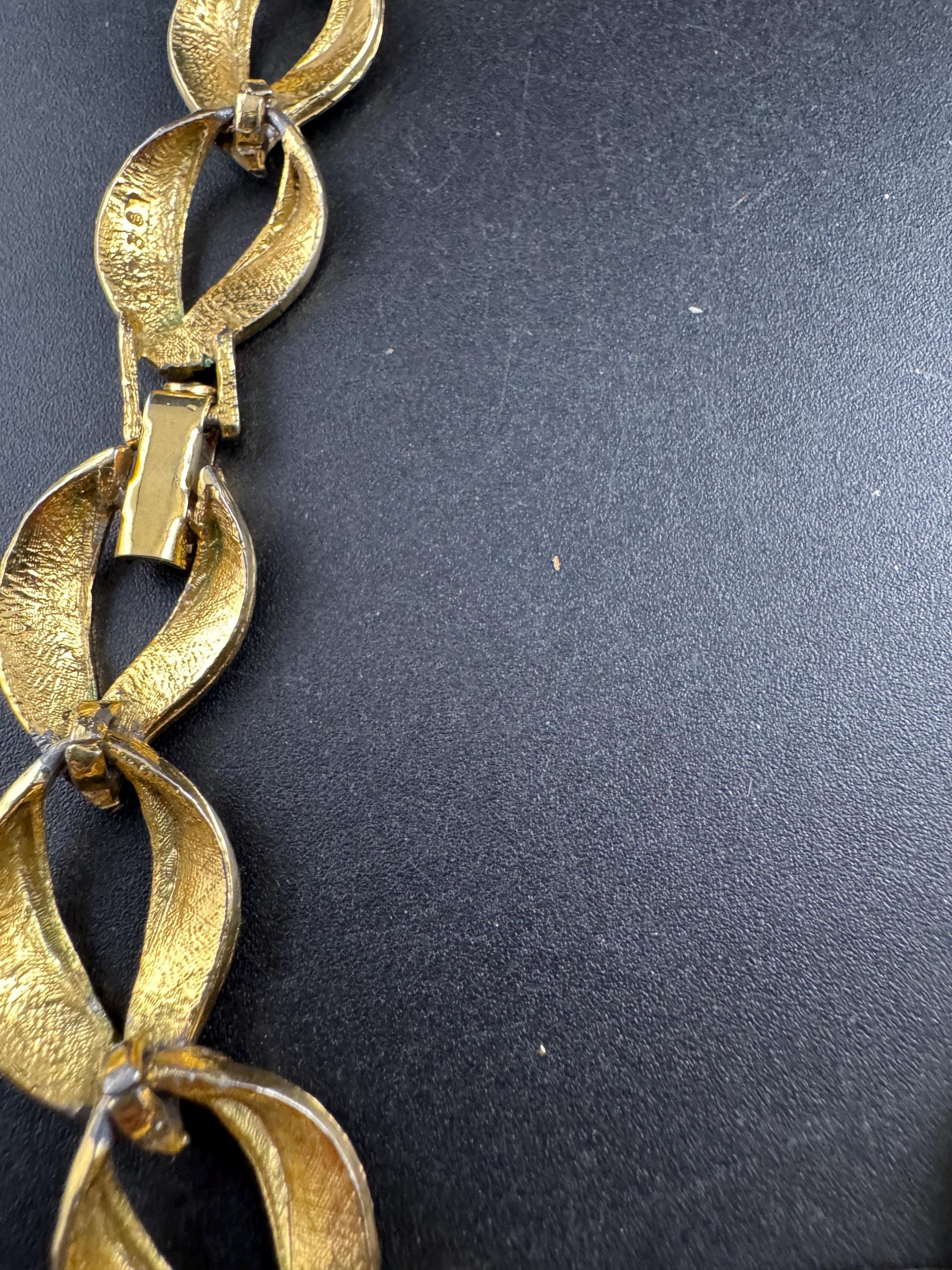 vintage collar necklace gold brushed links, choker 1950s 1960s