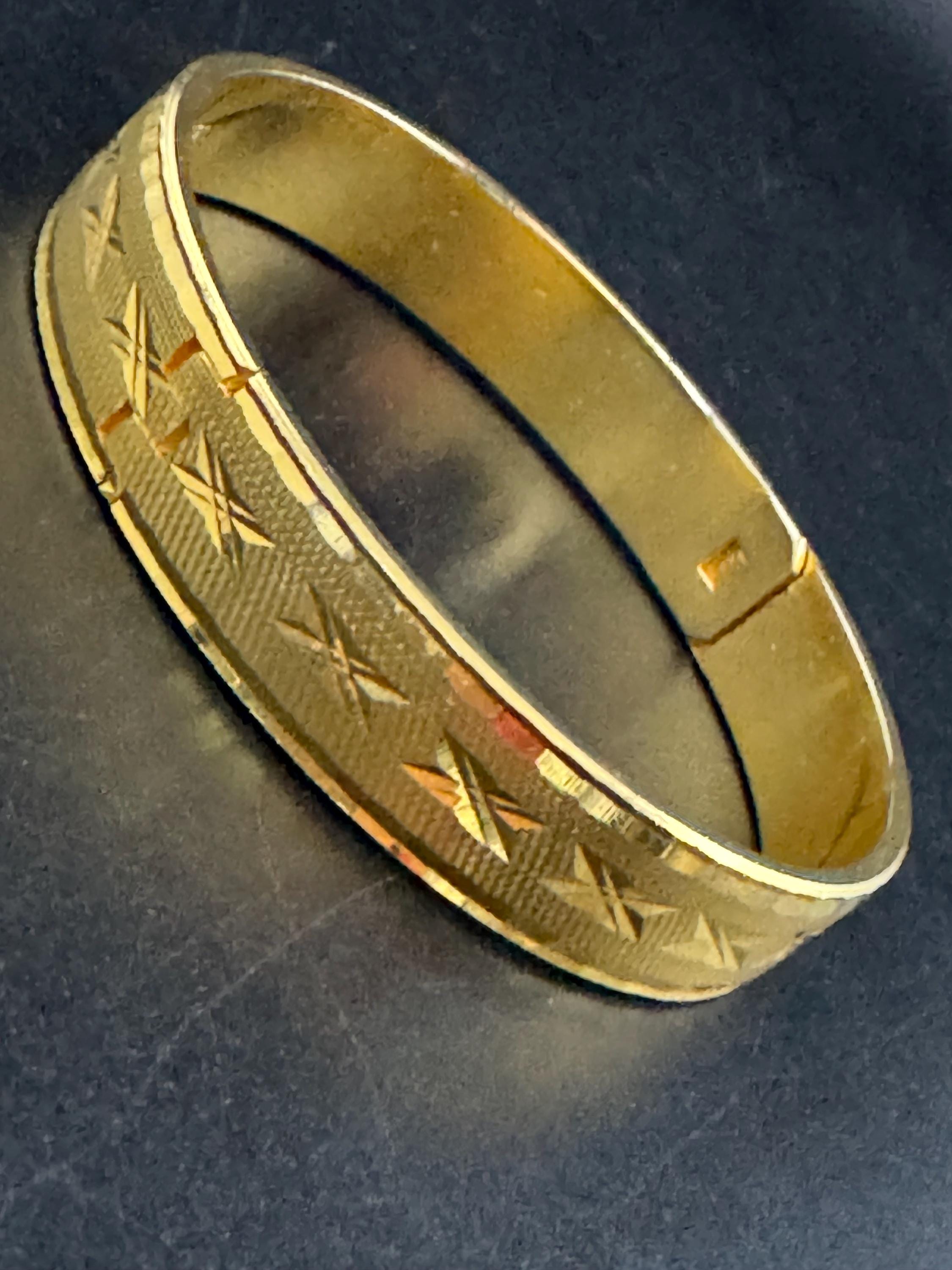 18K RGP Vintage Stamped Hinged etched Bangle, 1970s