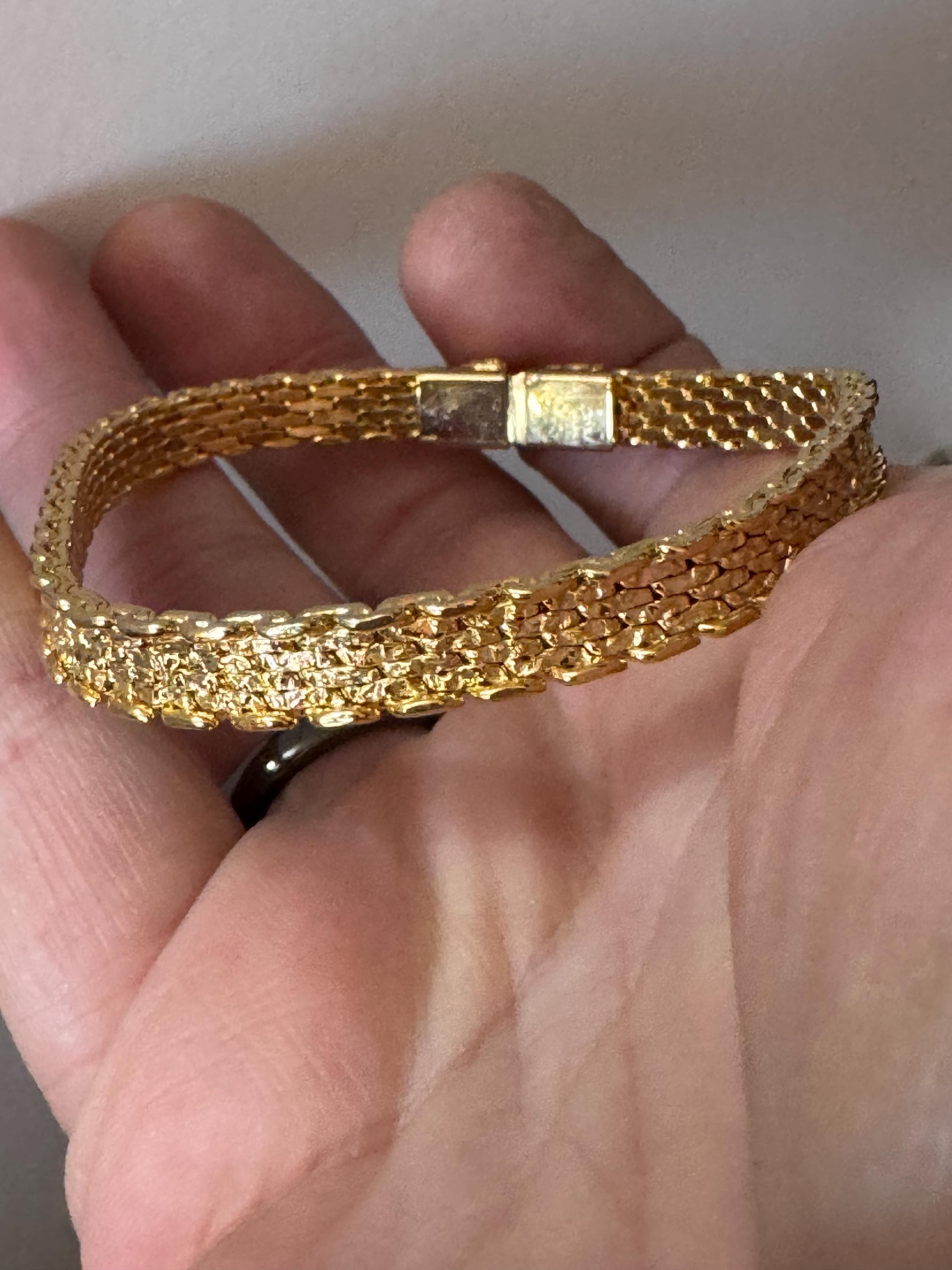 Vintage slim flat mesh bangle bracelet , gold plated modernist