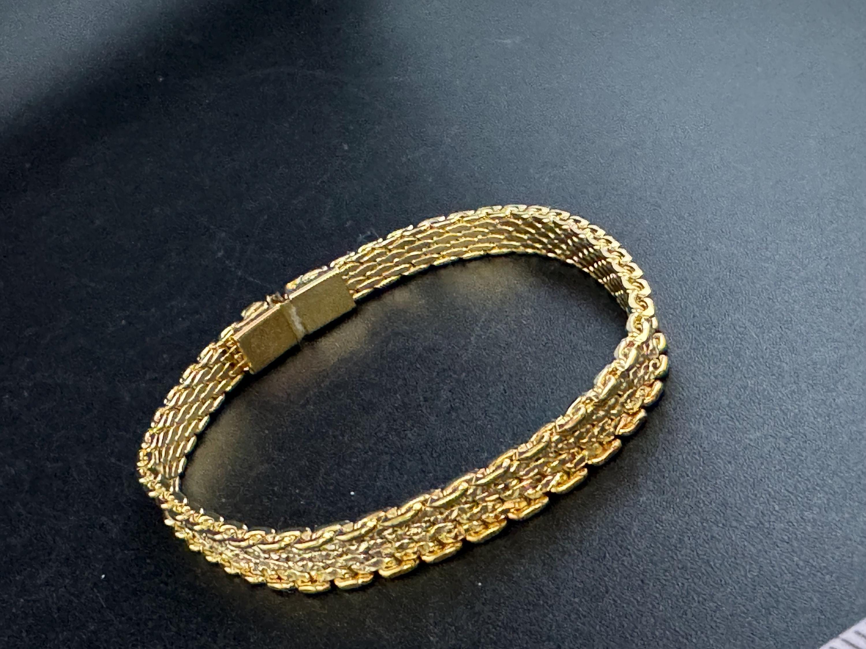 Vintage slim flat mesh bangle bracelet , gold plated modernist