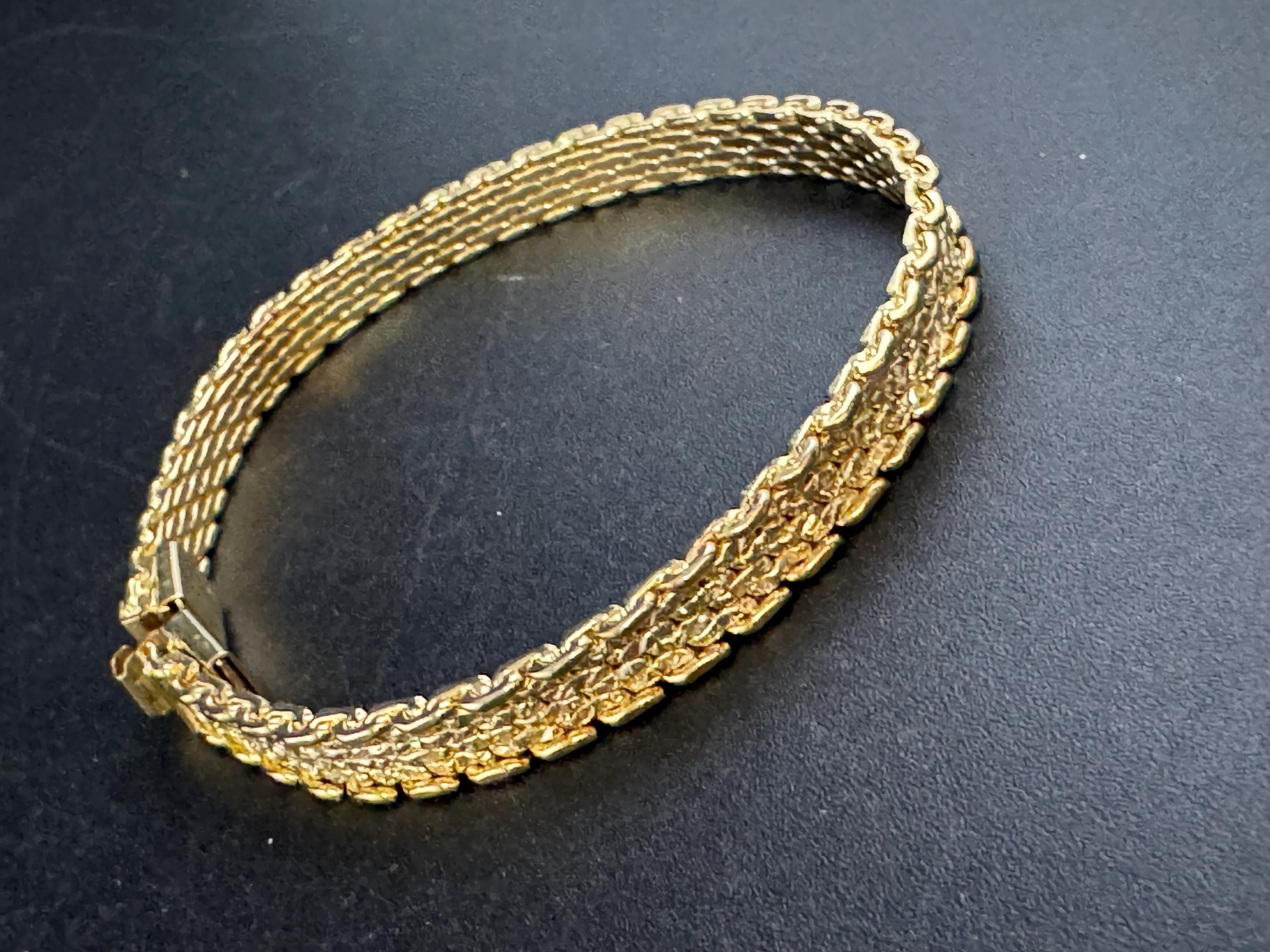 Vintage slim flat mesh bangle bracelet , gold plated modernist