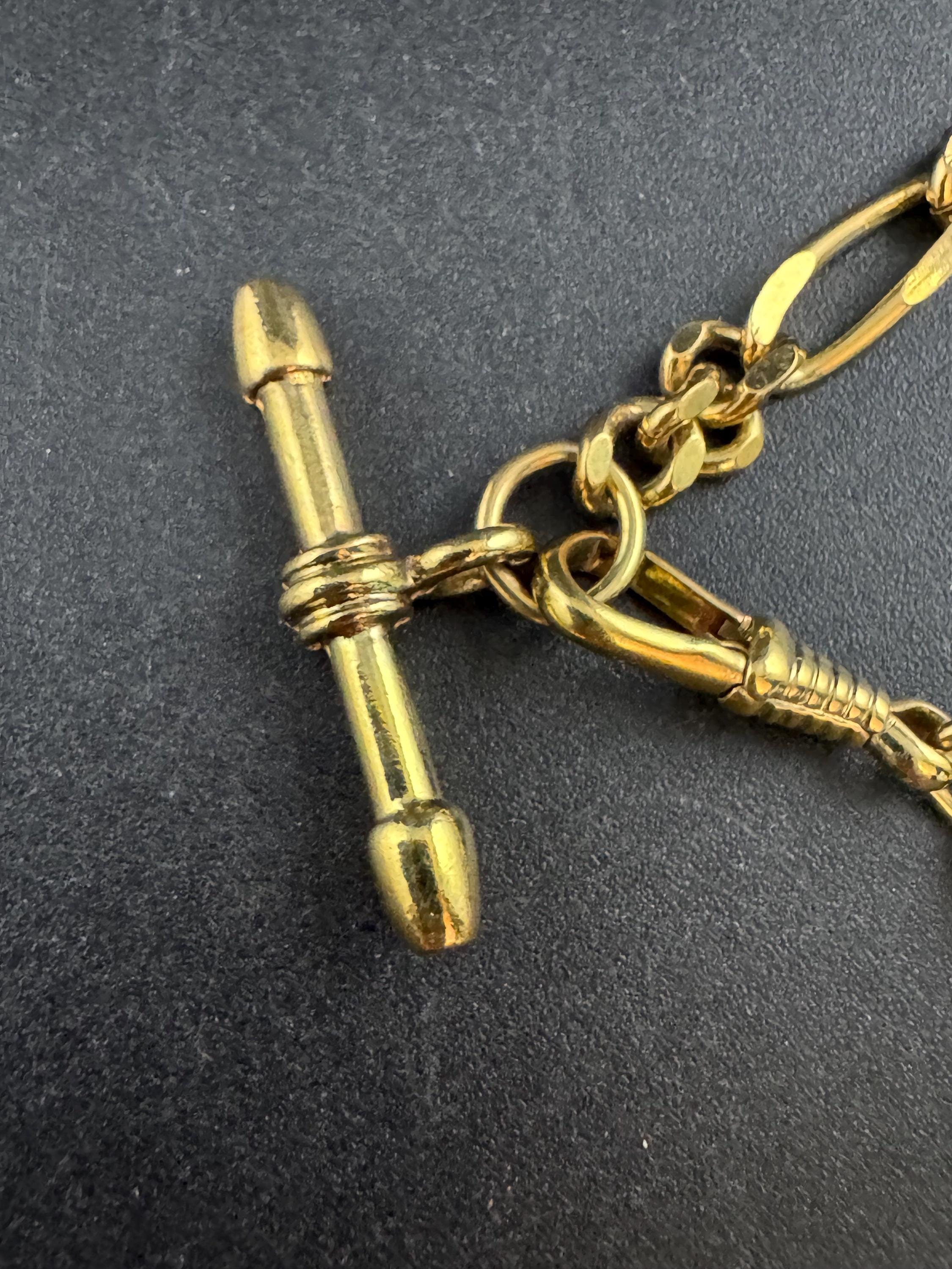 Vintage tbar figaro watch chain guard bracelet, 80s retro