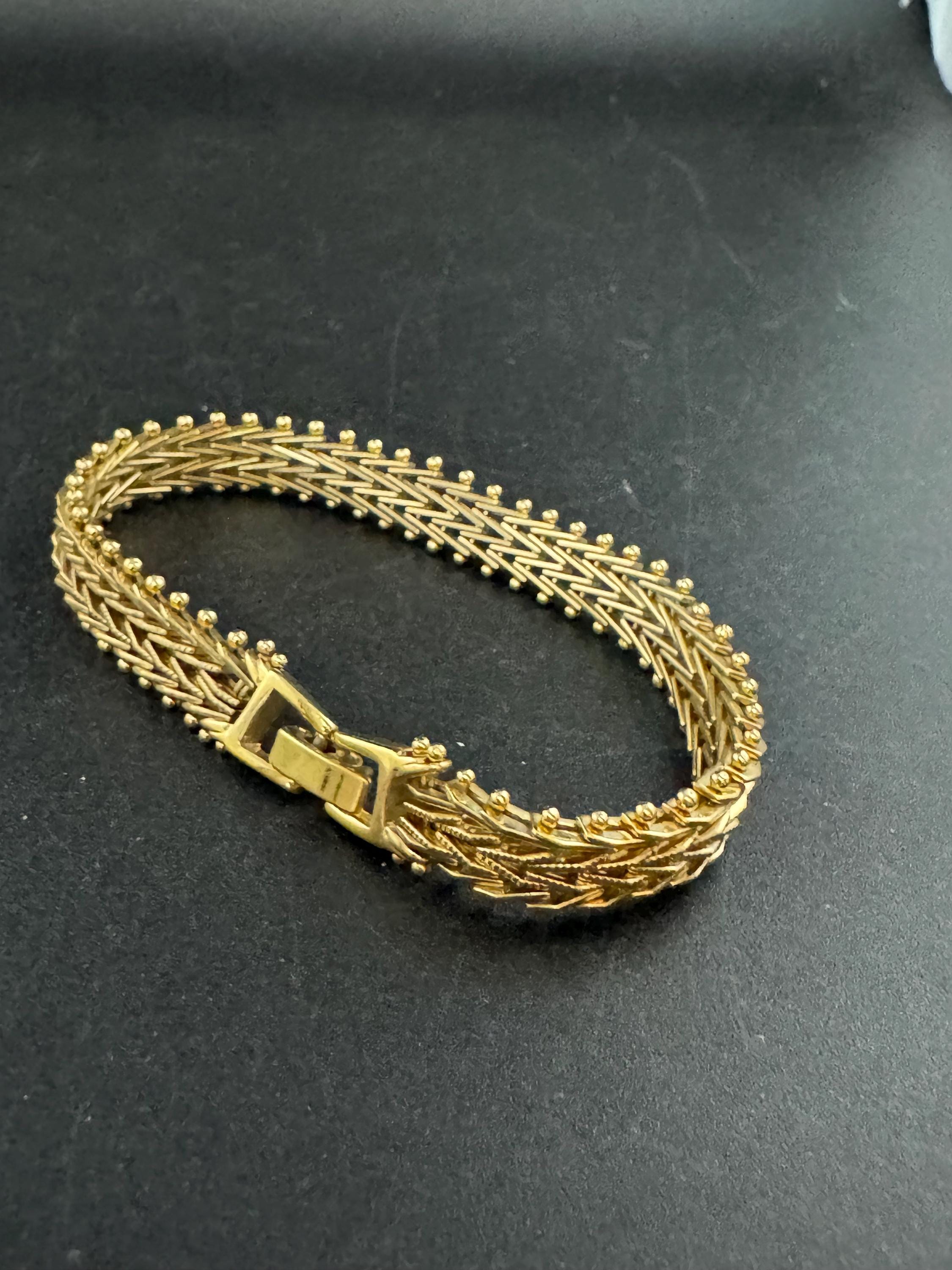 1970s woven slim gold plated flat bracelet, 19.5cm