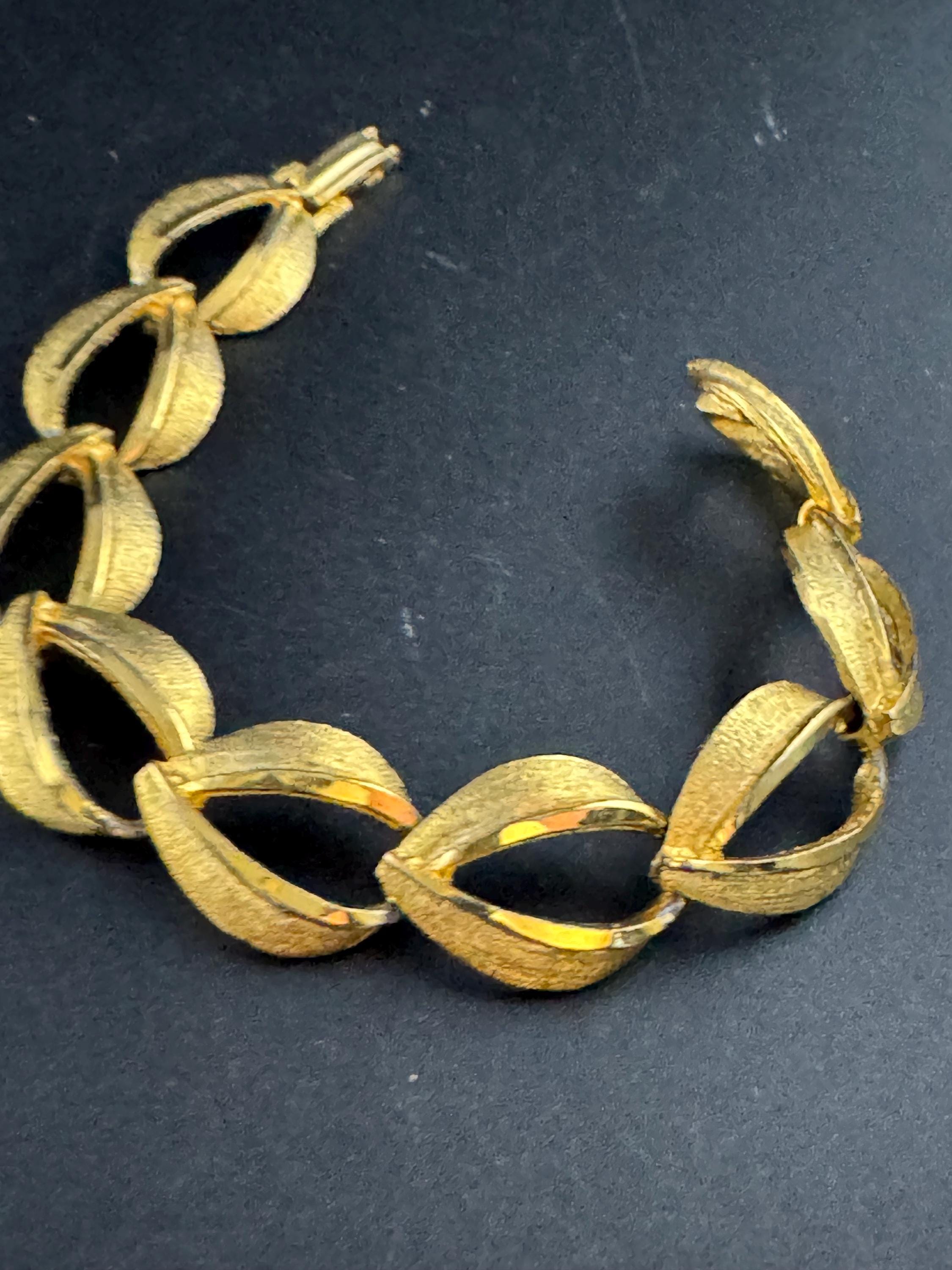 Gold panel link bracelet, modernist period mid century