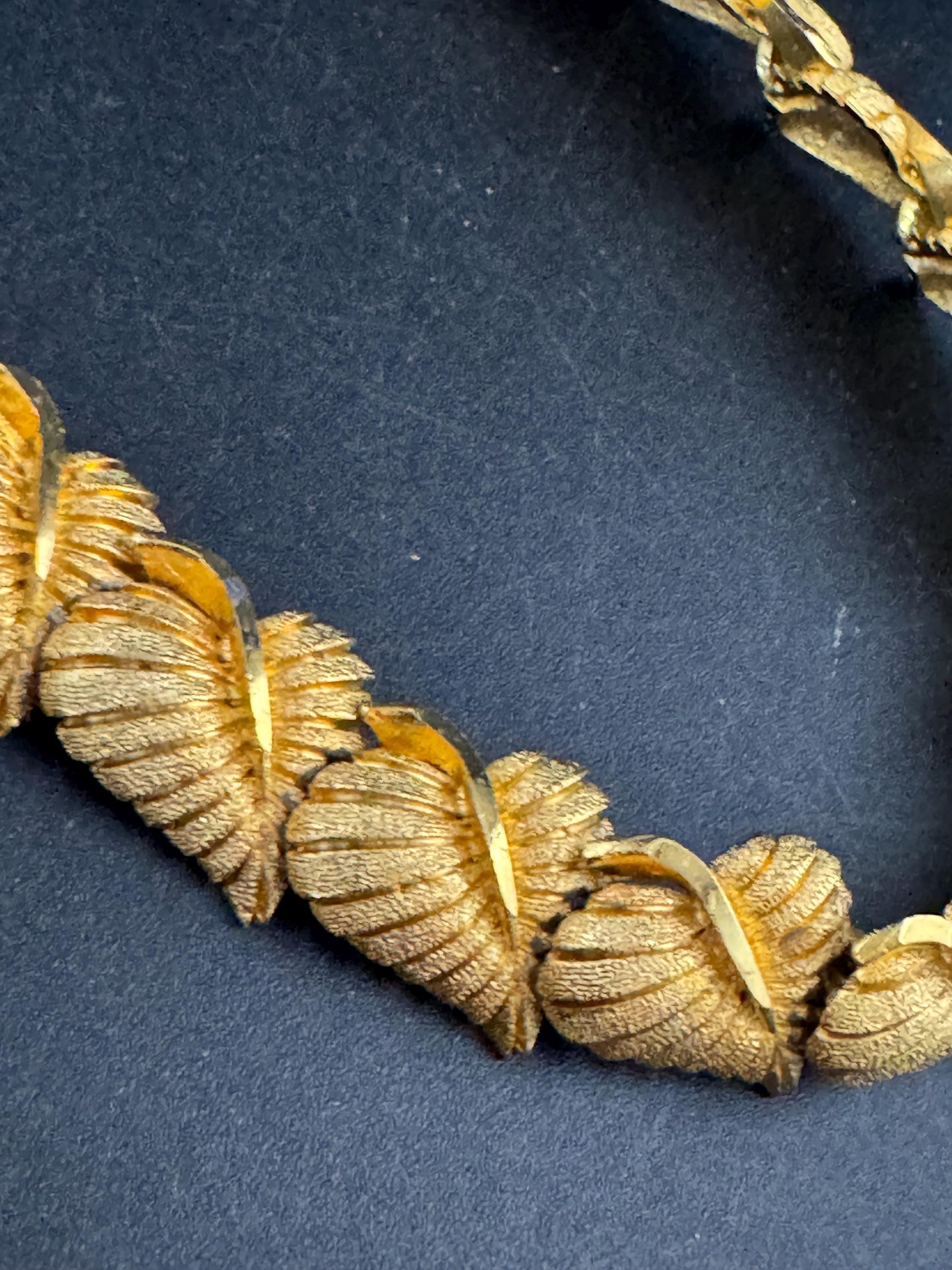 Gold panel link leaf bracelet, modernist period mid century