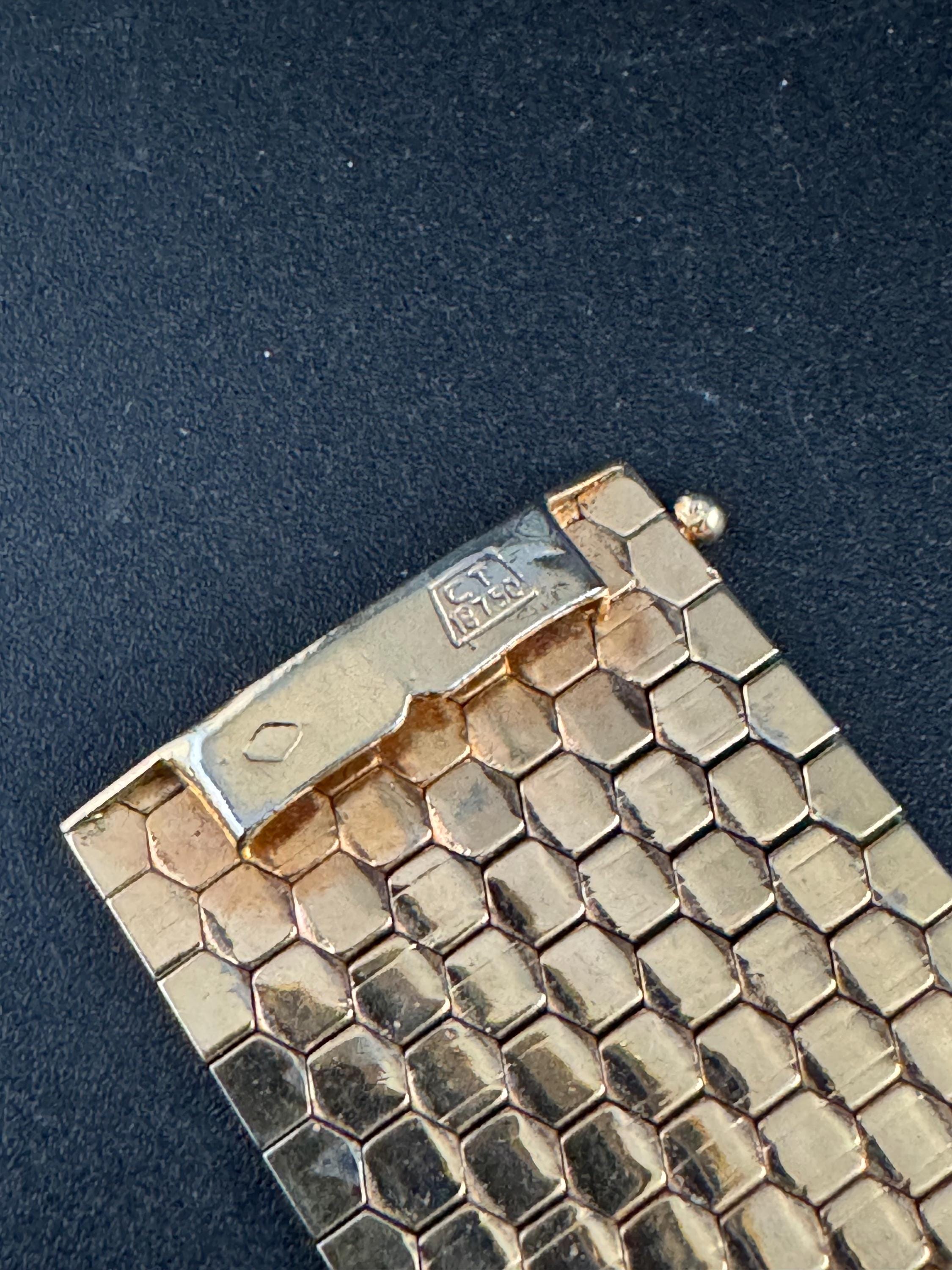 1970s 18k GP flat wide articulated cuff bracelet, Italian gold plated with wear