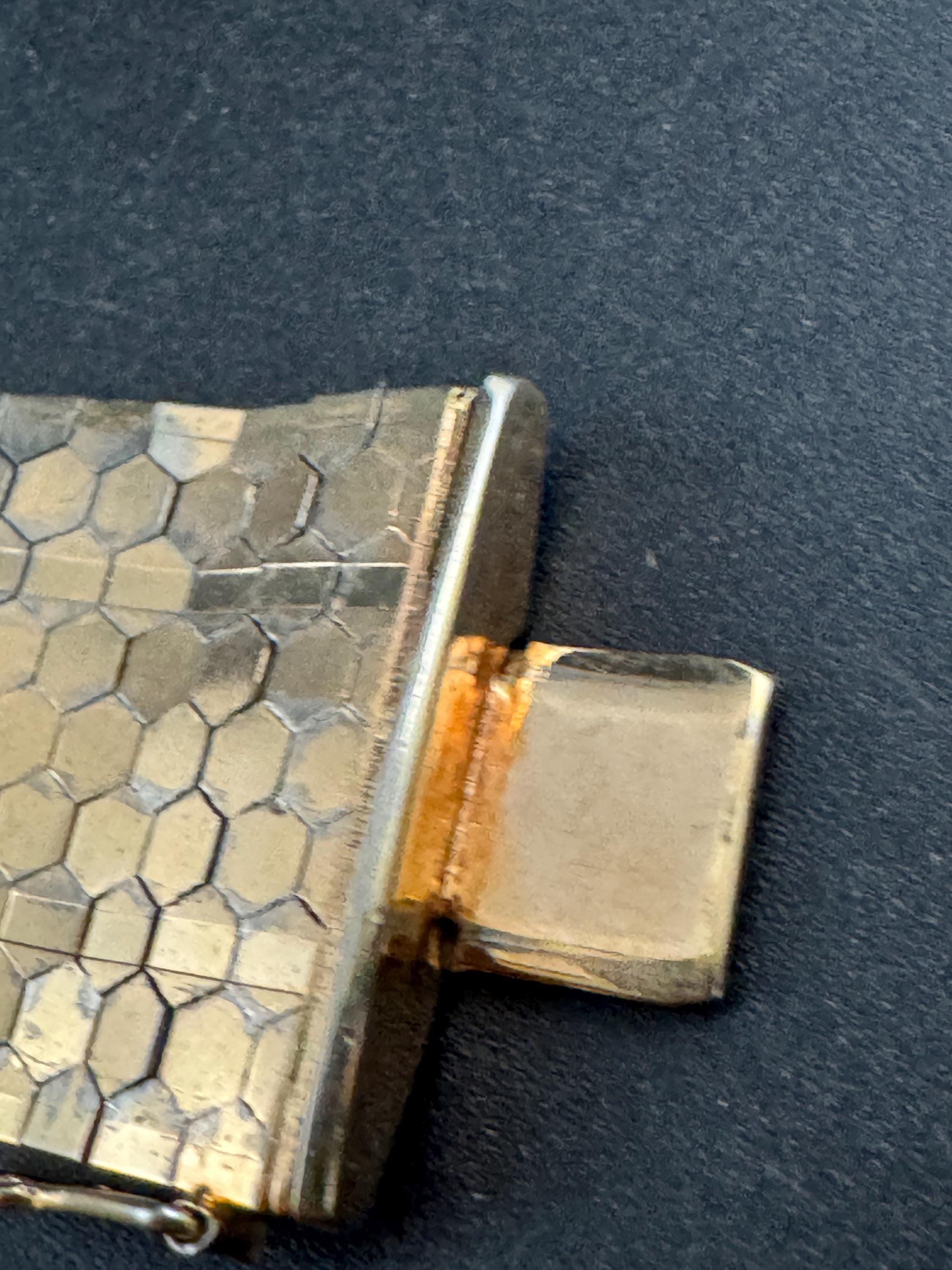 1970s 18k GP flat wide articulated cuff bracelet, Italian gold plated with wear