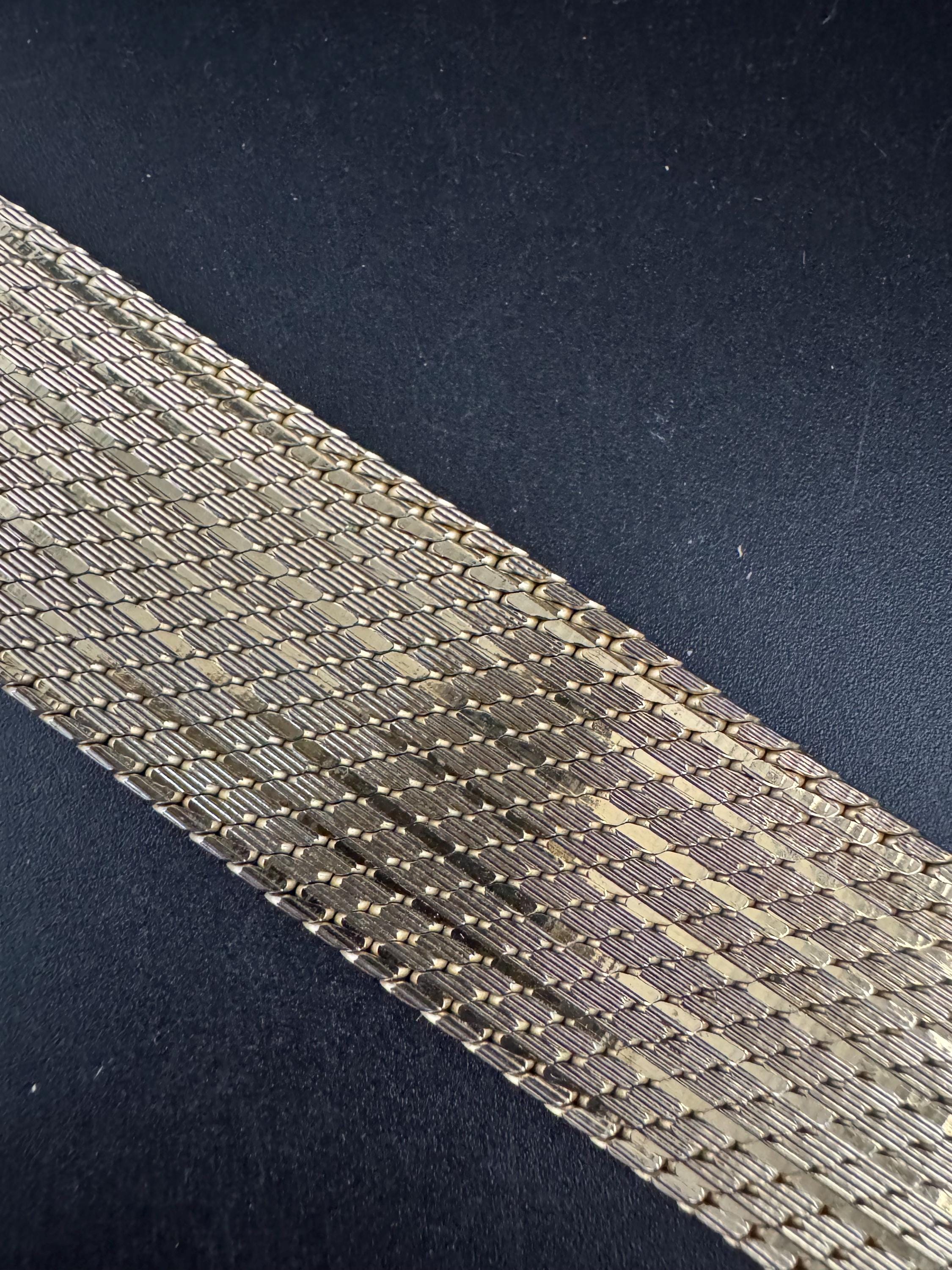 1970s Italian tapered articulated flat bracelet, gold plated and in fabulous condition