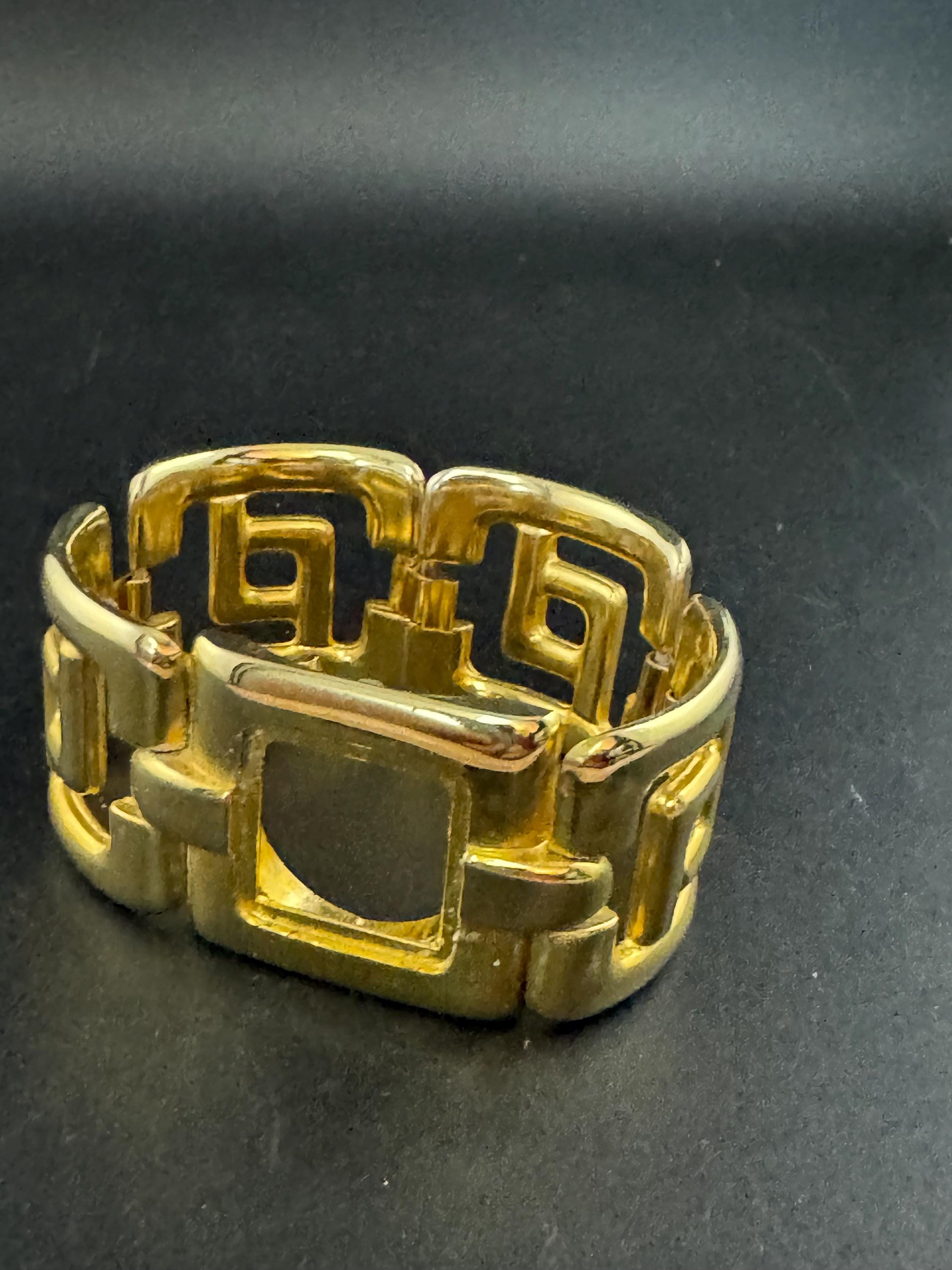 Retro 80s chunky panel link bracelet,  gold tone watch strap