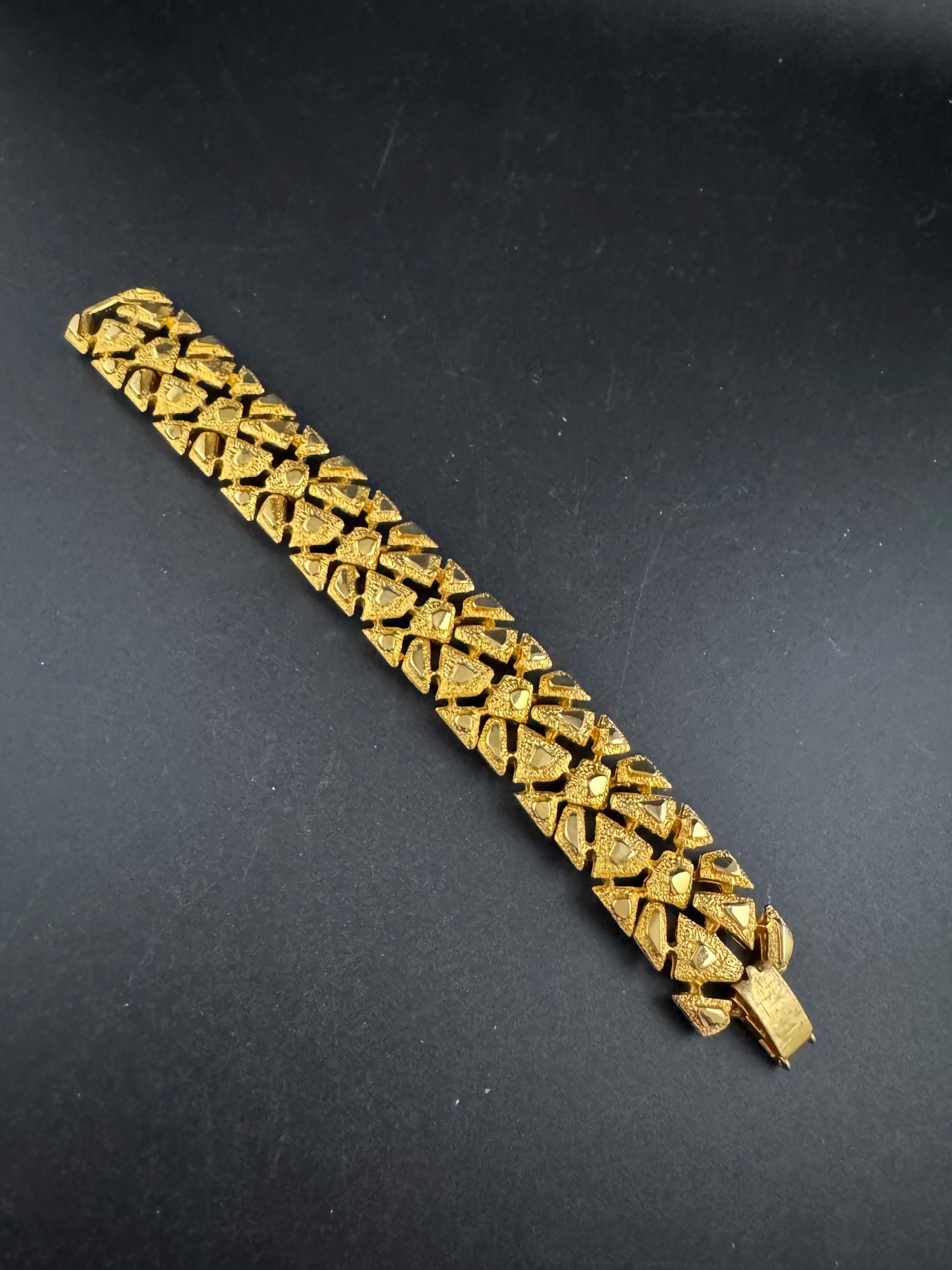 Vintage abstract brutalist panel link bracelet, gold tone 18.5cm