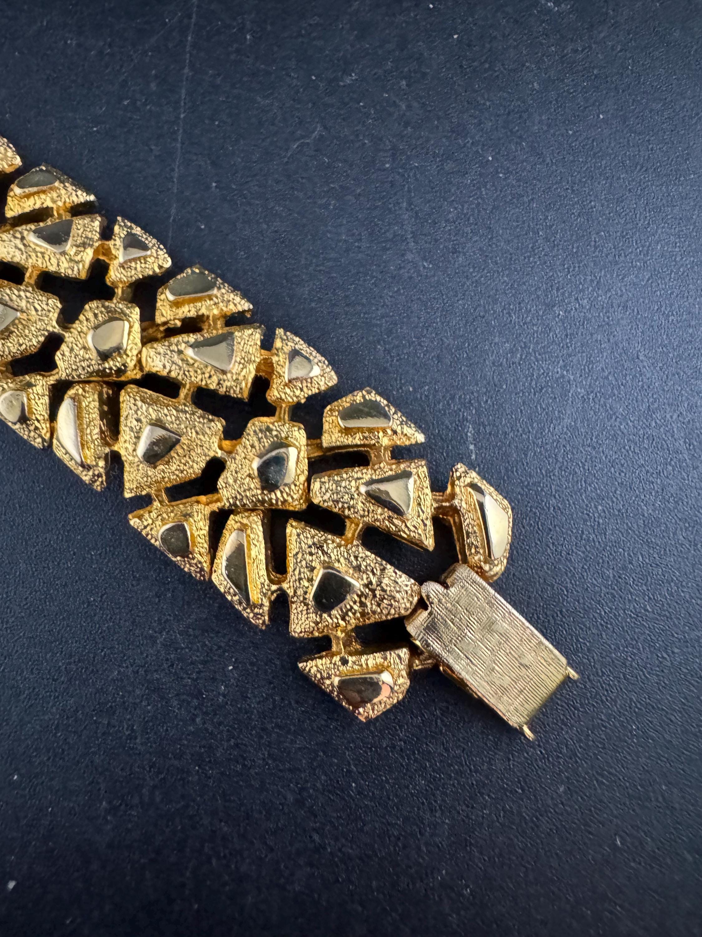 Vintage abstract brutalist panel link bracelet, gold tone 18.5cm