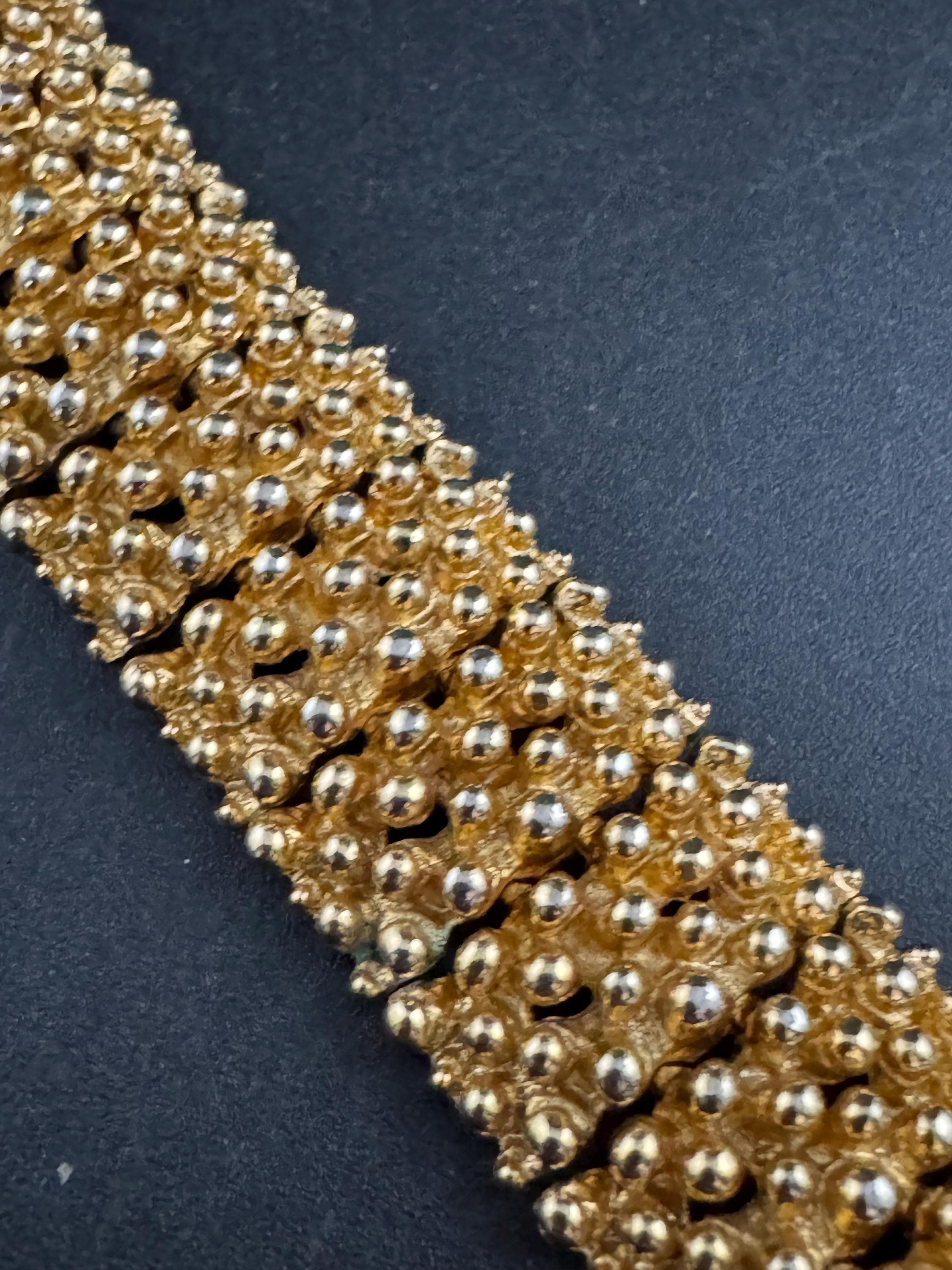 Vintage textured ball link wide bracelet, gold tone brutalist 1970s modernist period