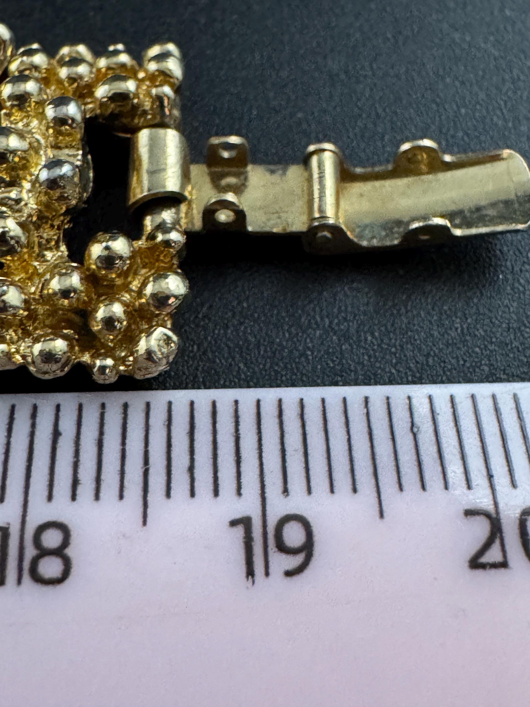 Vintage textured ball link wide bracelet, gold tone brutalist 1970s modernist period