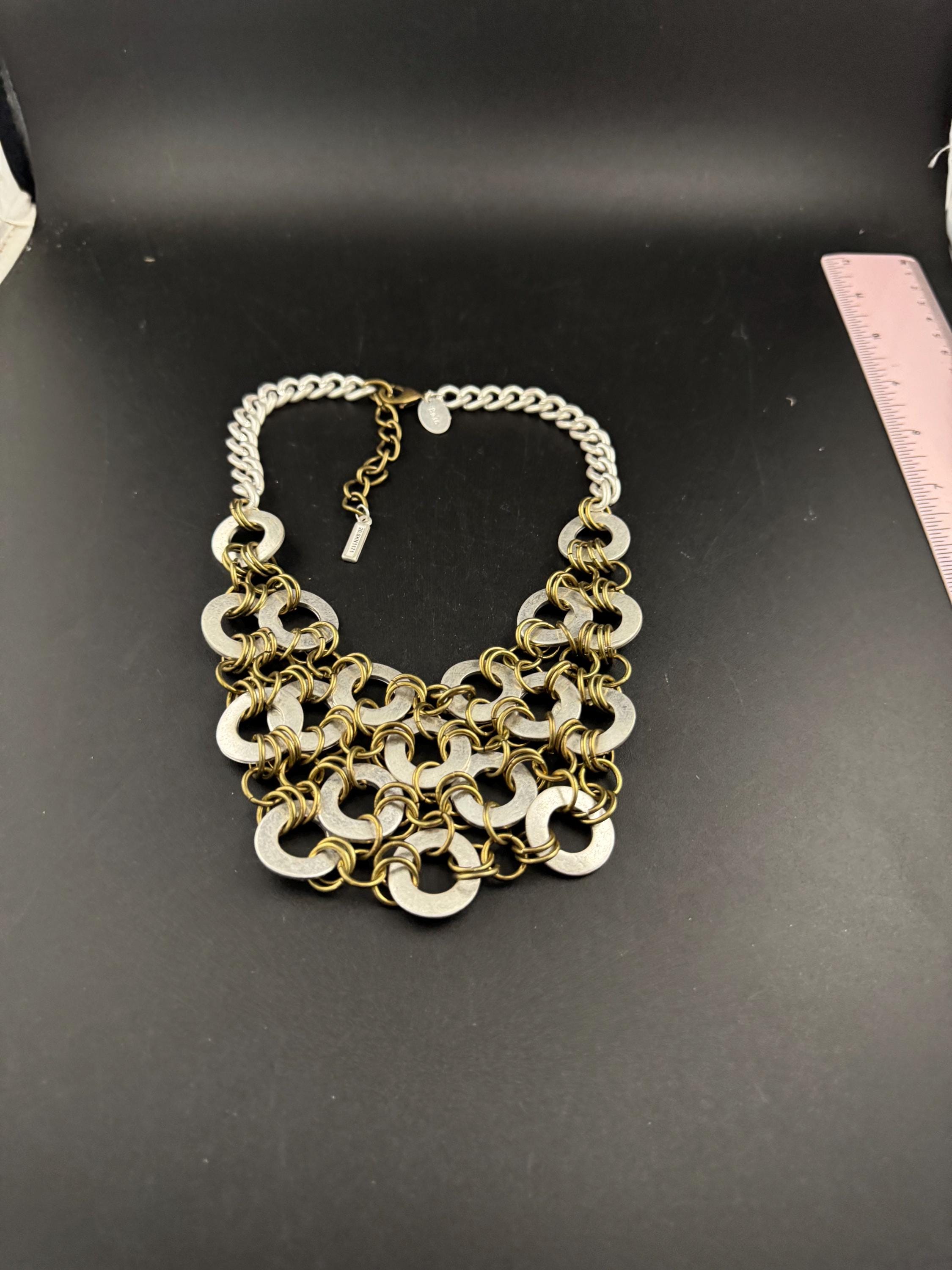 Vintage SAKS chainmail chain link choker, silver and gold necklace