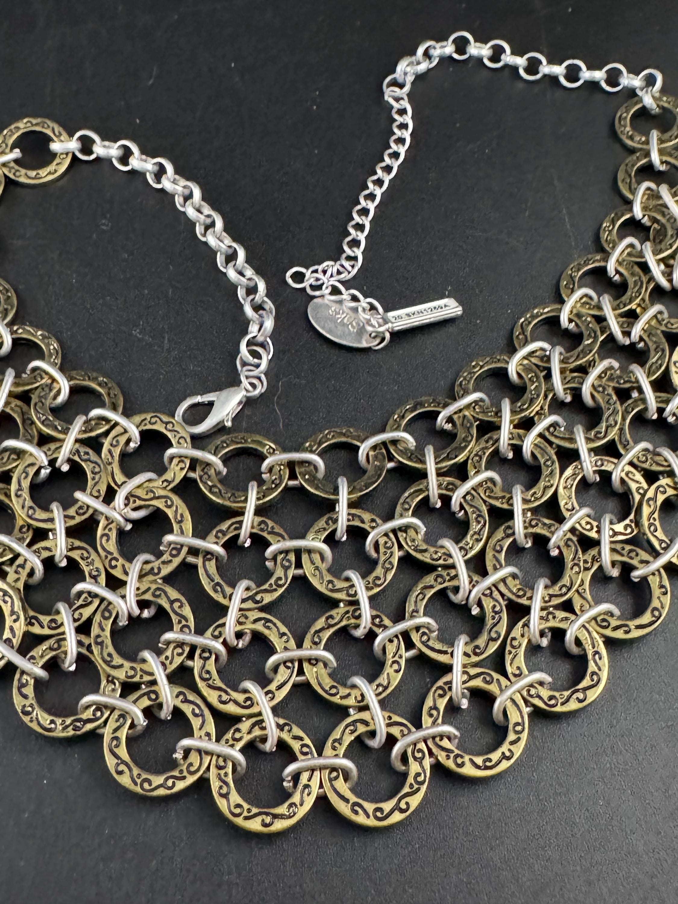Vintage SAKS chainmail chain link choker, silver and gold necklace