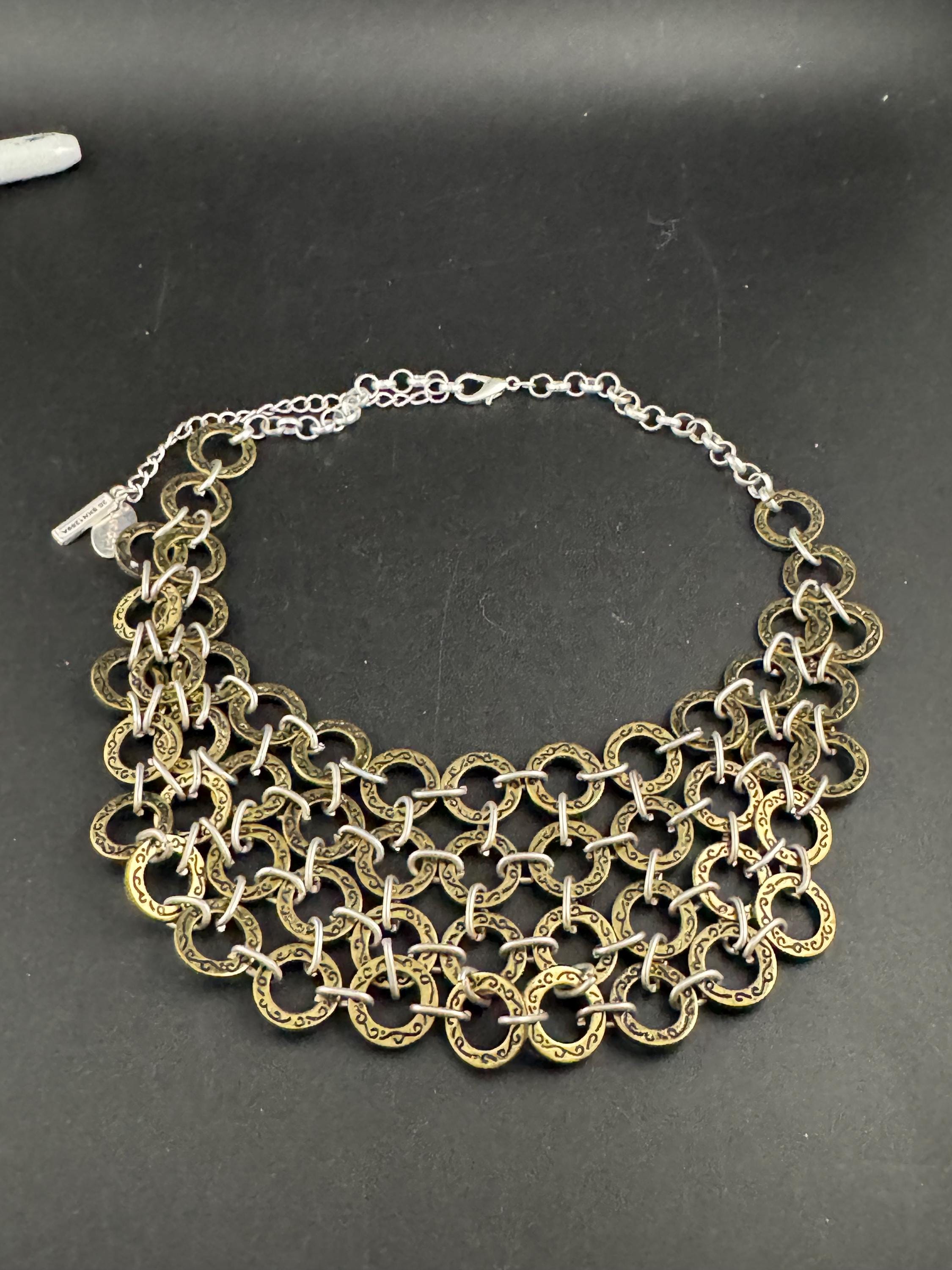Vintage SAKS chainmail chain link choker, silver and gold necklace