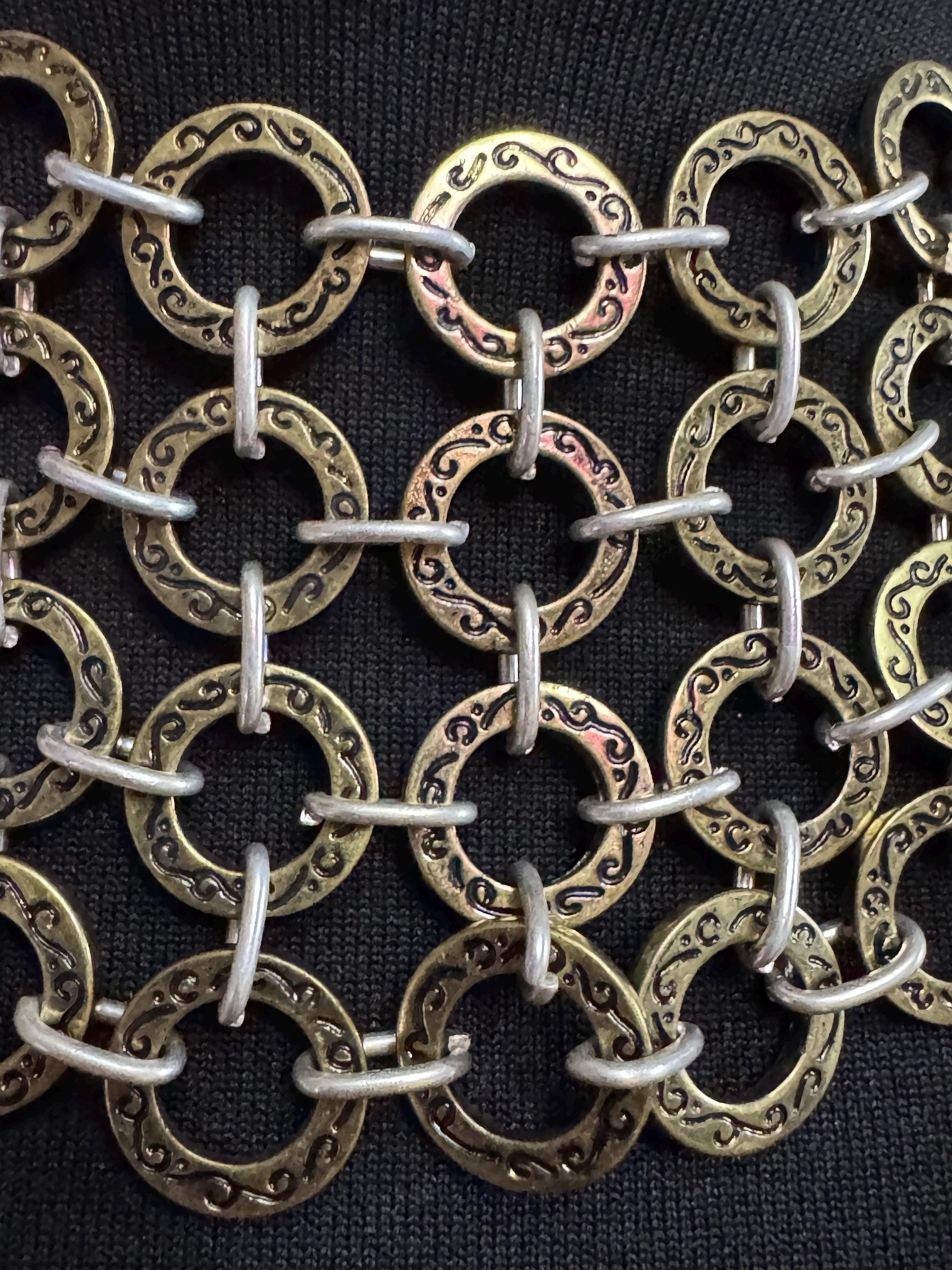 Vintage SAKS chainmail chain link choker, silver and gold necklace