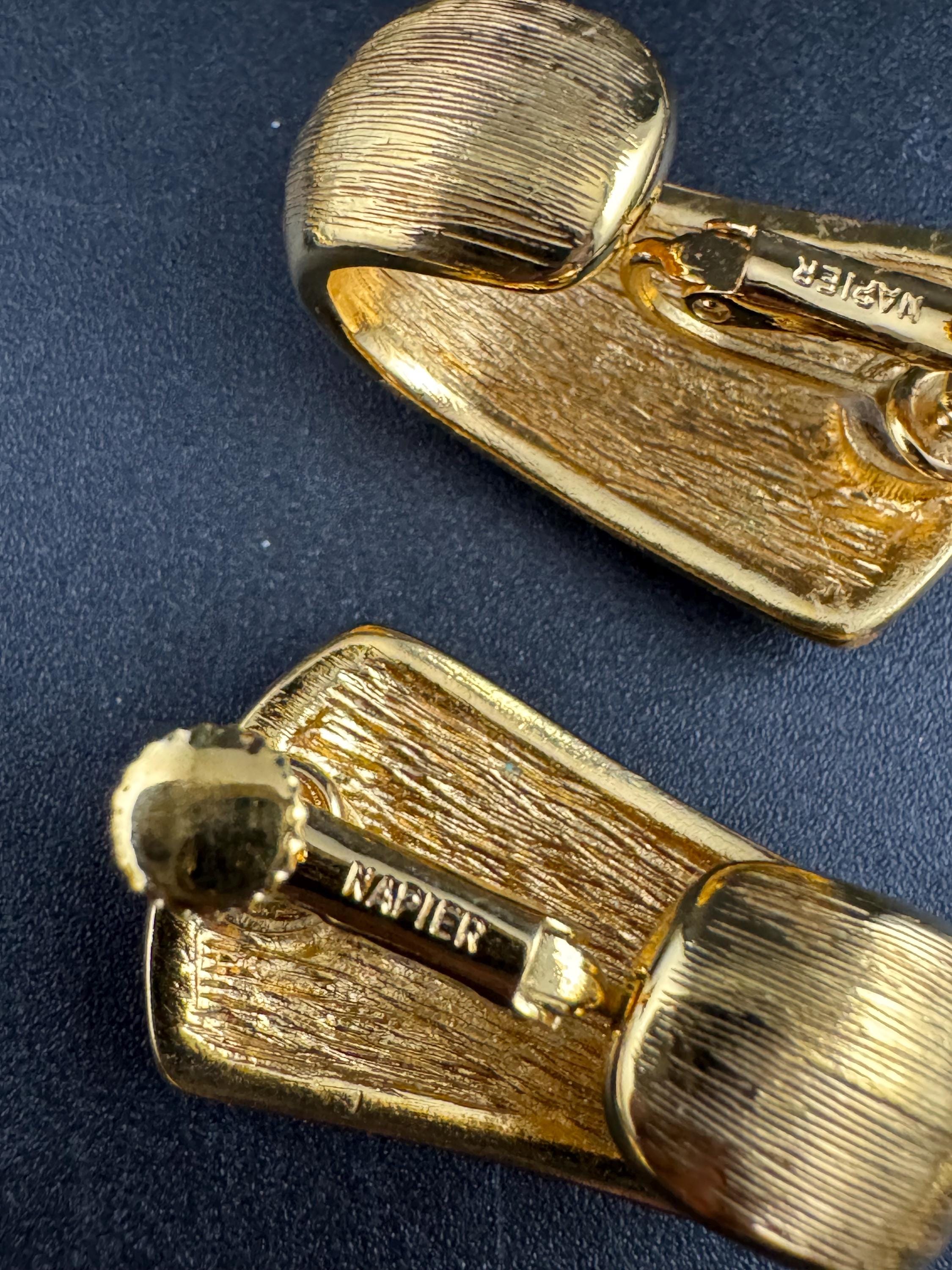 Vintage Napier pink rose enamel Choker Necklace & Earrings Set, gold tone signed