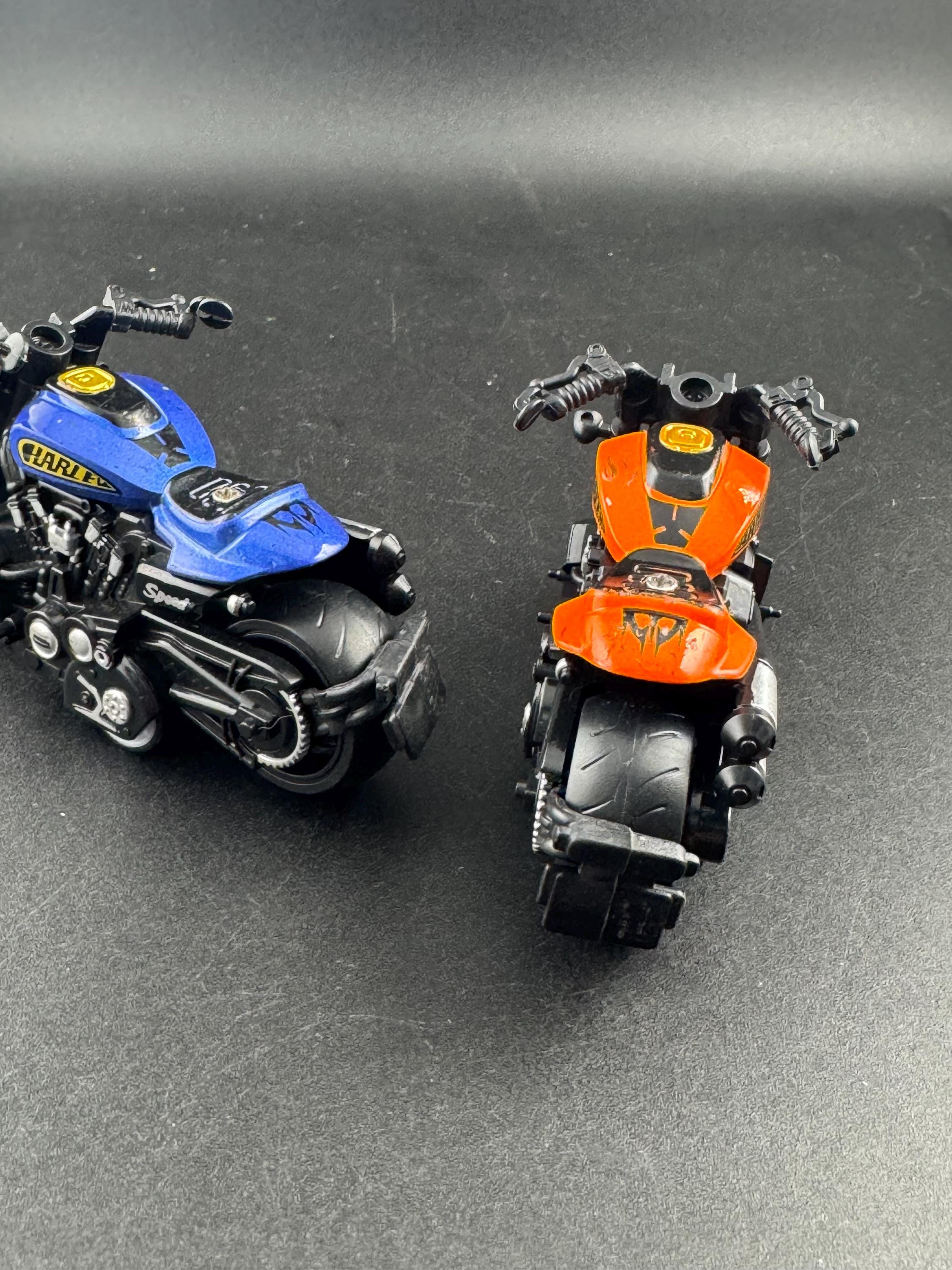 Miniature Motorbike cake topper , craft scenery decoration toy ,  orange or blue
