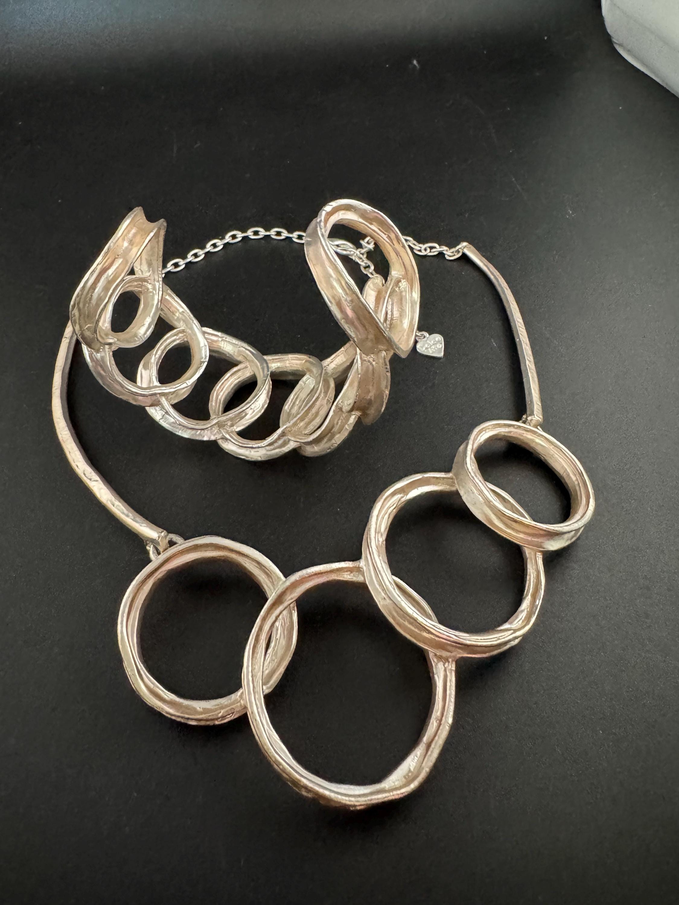 Dolce Vita modernist necklace and bangle, signed Paris France Designer