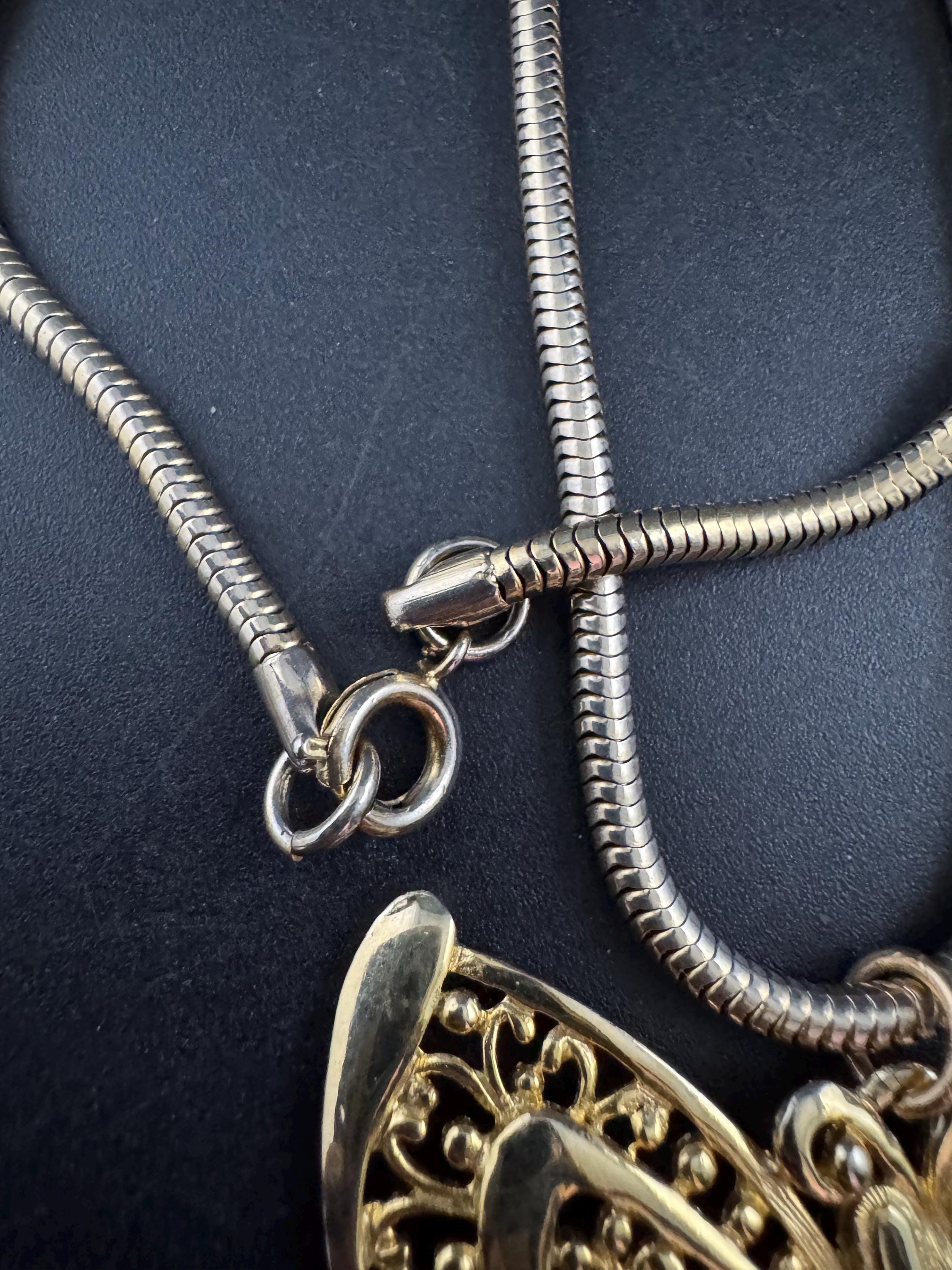 Vintage L RAZZA Butterfly pendant Necklace , 1969s signed gold tone