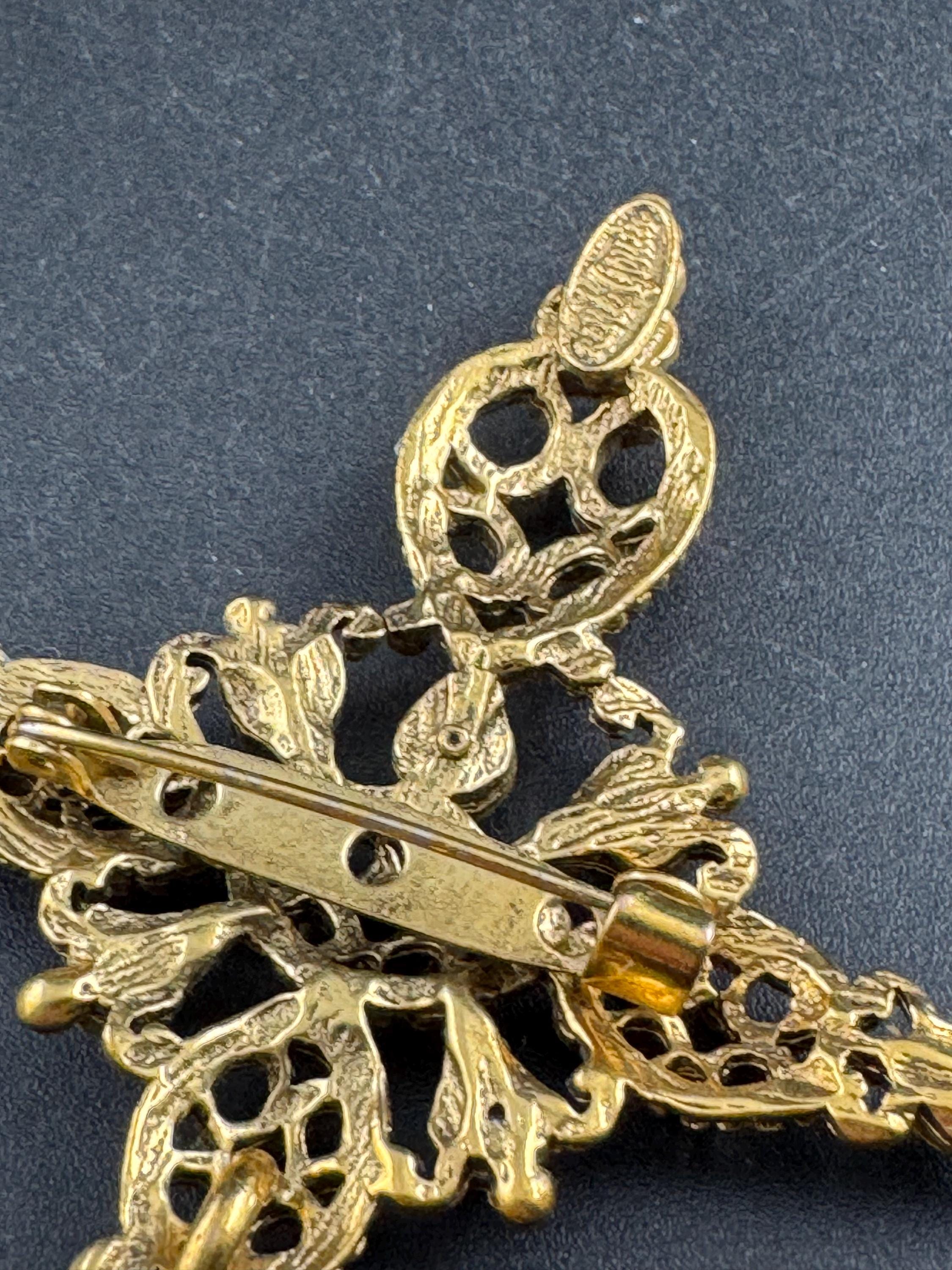 Rene Gouin French cross pendant and brooch, signed and set with faux pearls