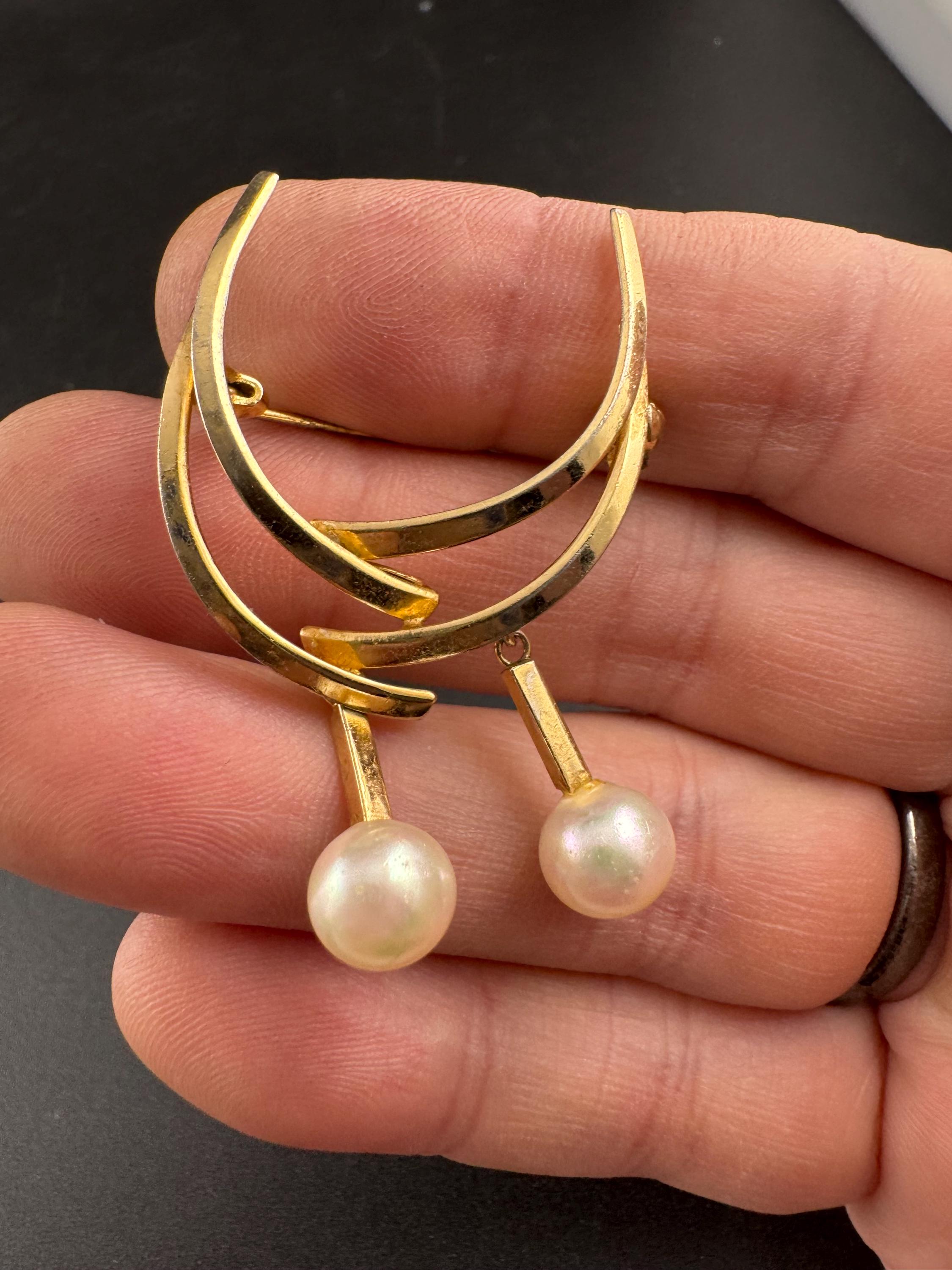 1962 pearl drop brooch by grosse, gold plated , signed and dated