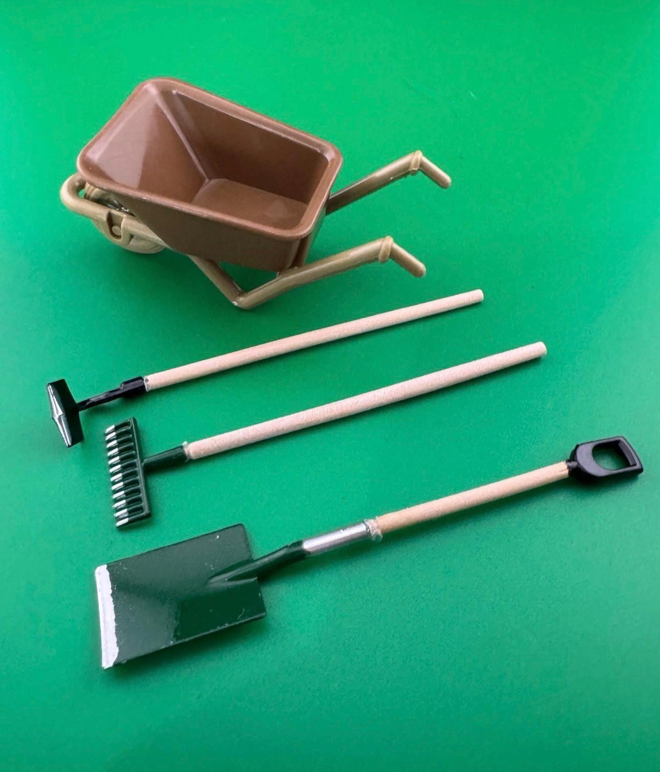 Miniature lawn mower cake topper, gardener, dollhouse scenery