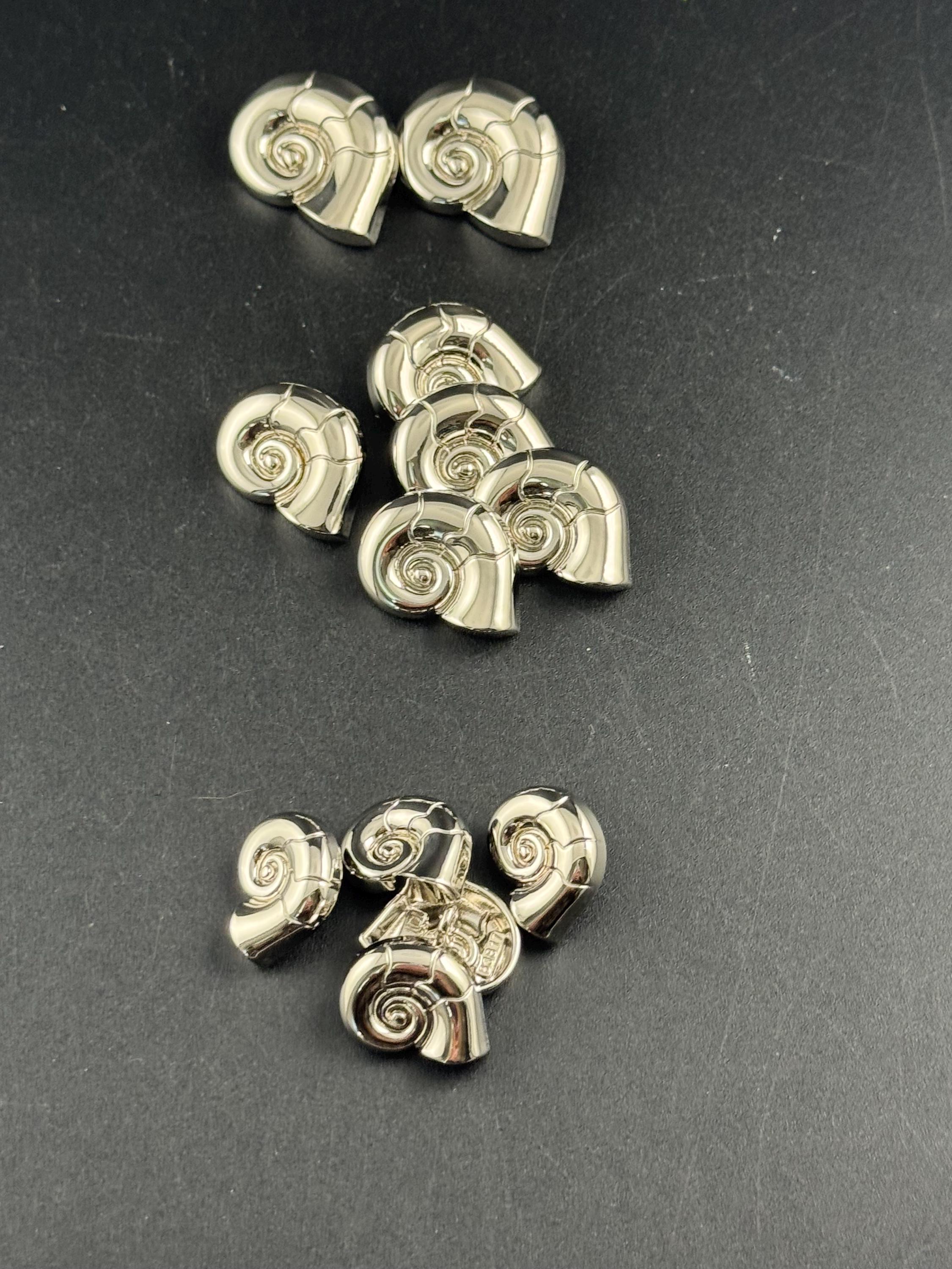 Silver ammonite seashell buttons, three sizes 30mm 23mm and 20mm