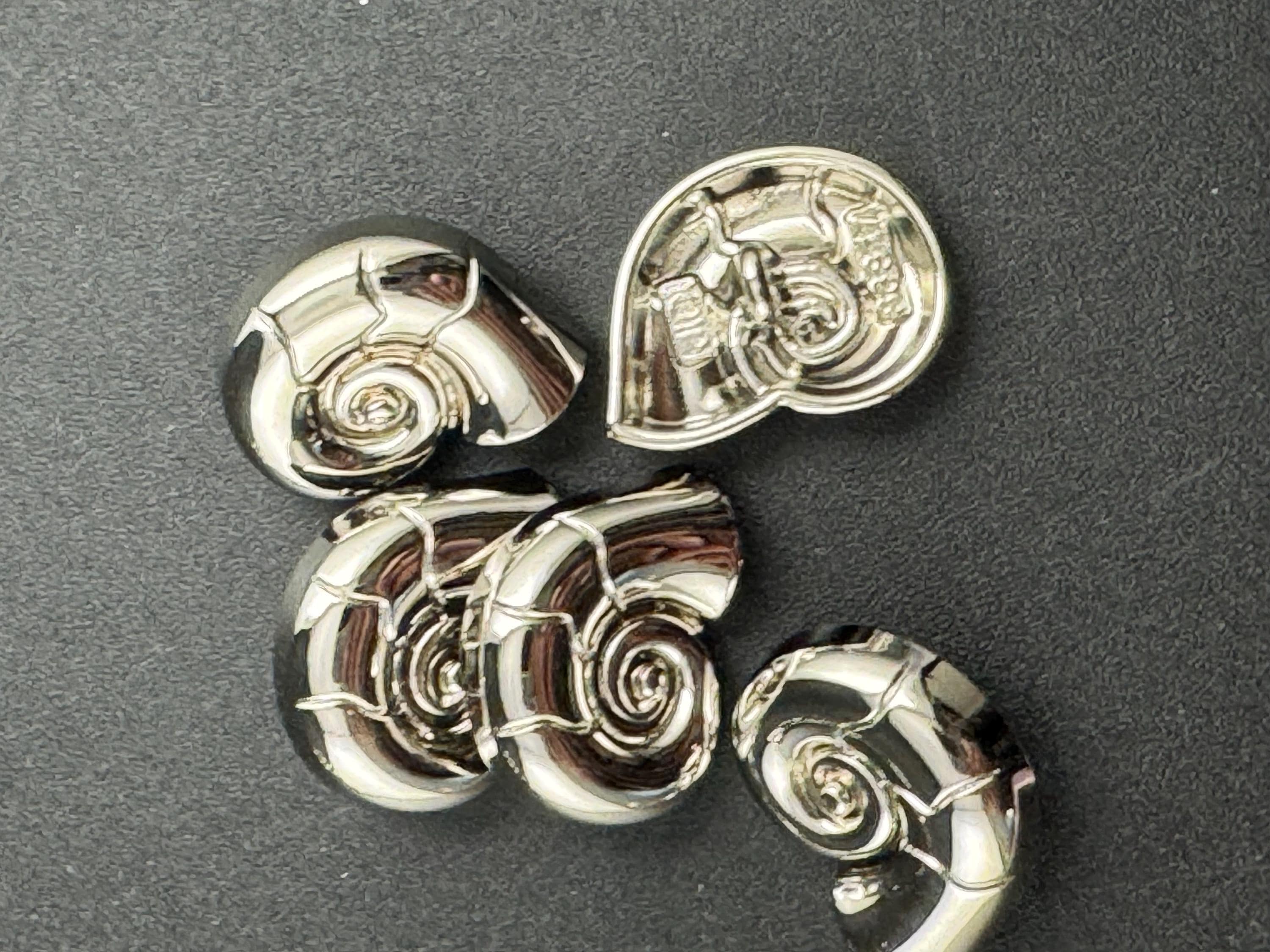 Silver ammonite seashell buttons, three sizes 30mm 23mm and 20mm