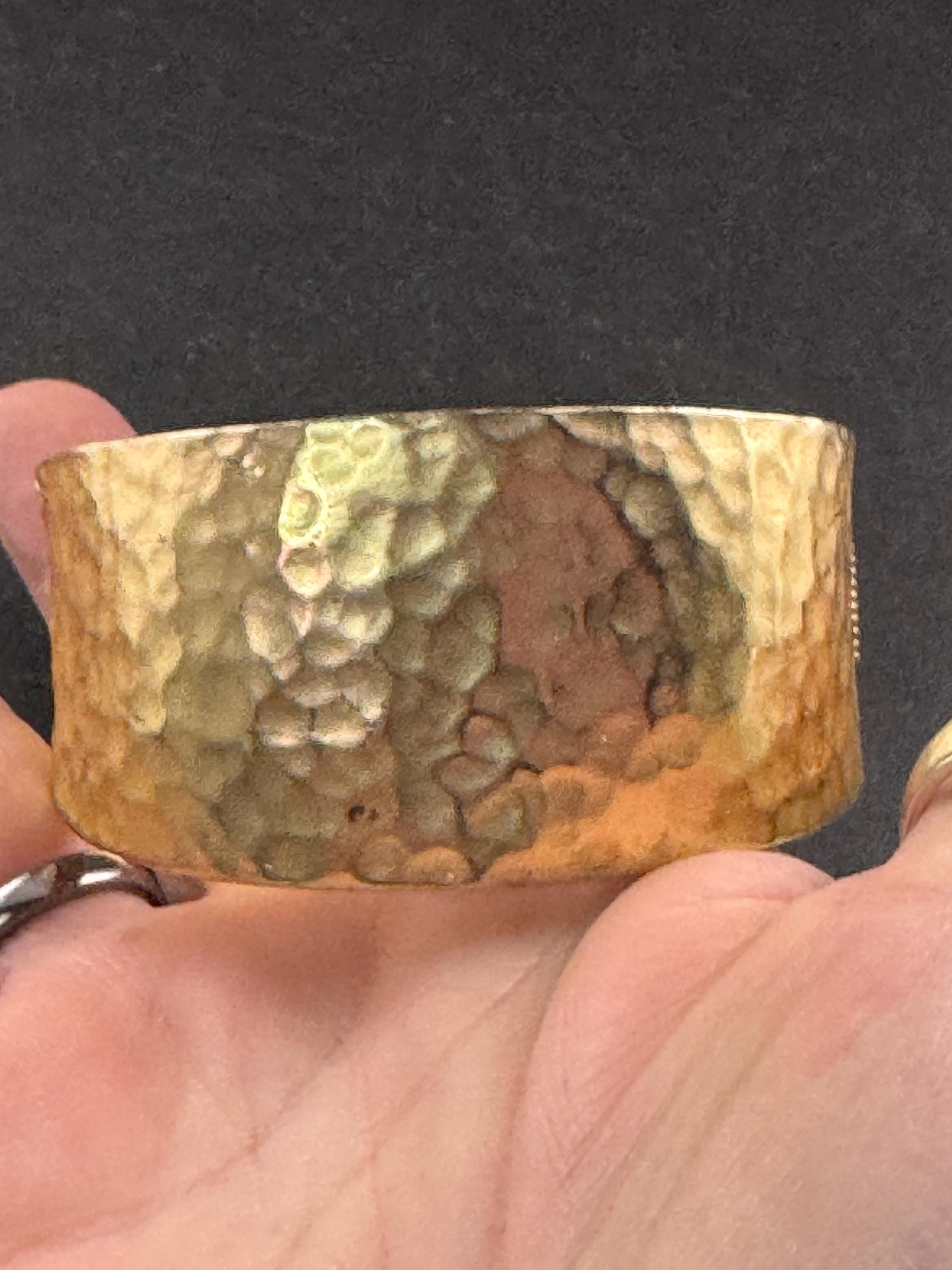 Matt gold clamper bangle bracelet,  retro planished finish