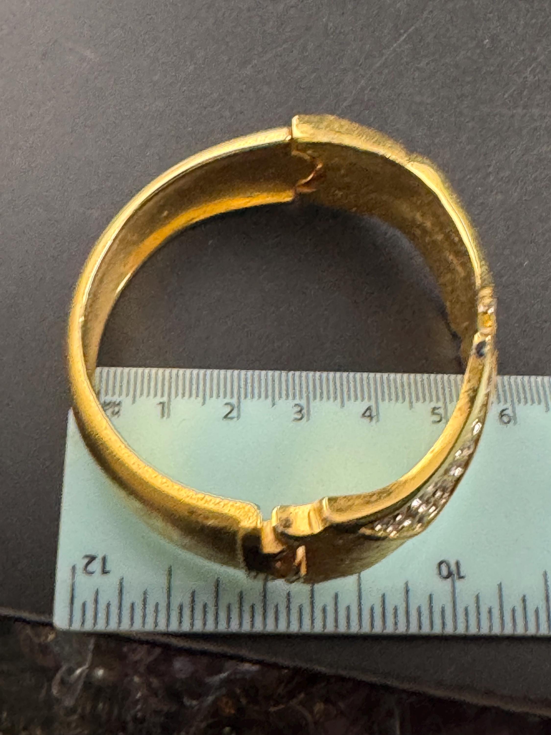 Vintage black gold enamel hinged clamper bangle , rhinestones 80s