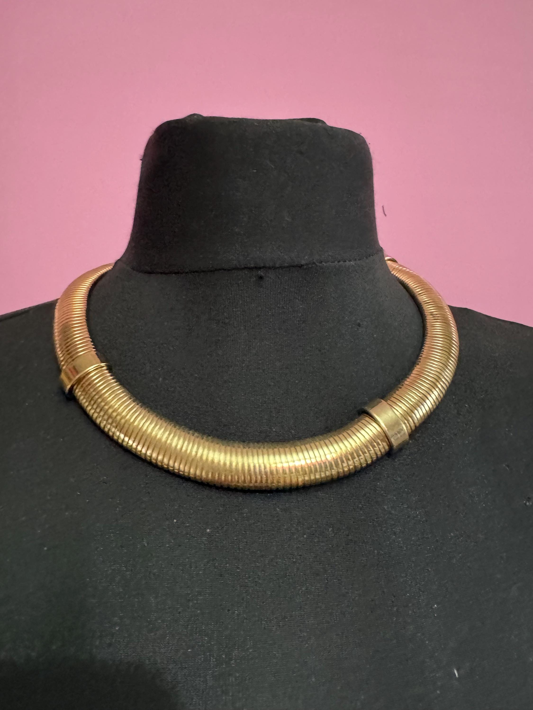 Gold omega link wide choker necklace, 1990s