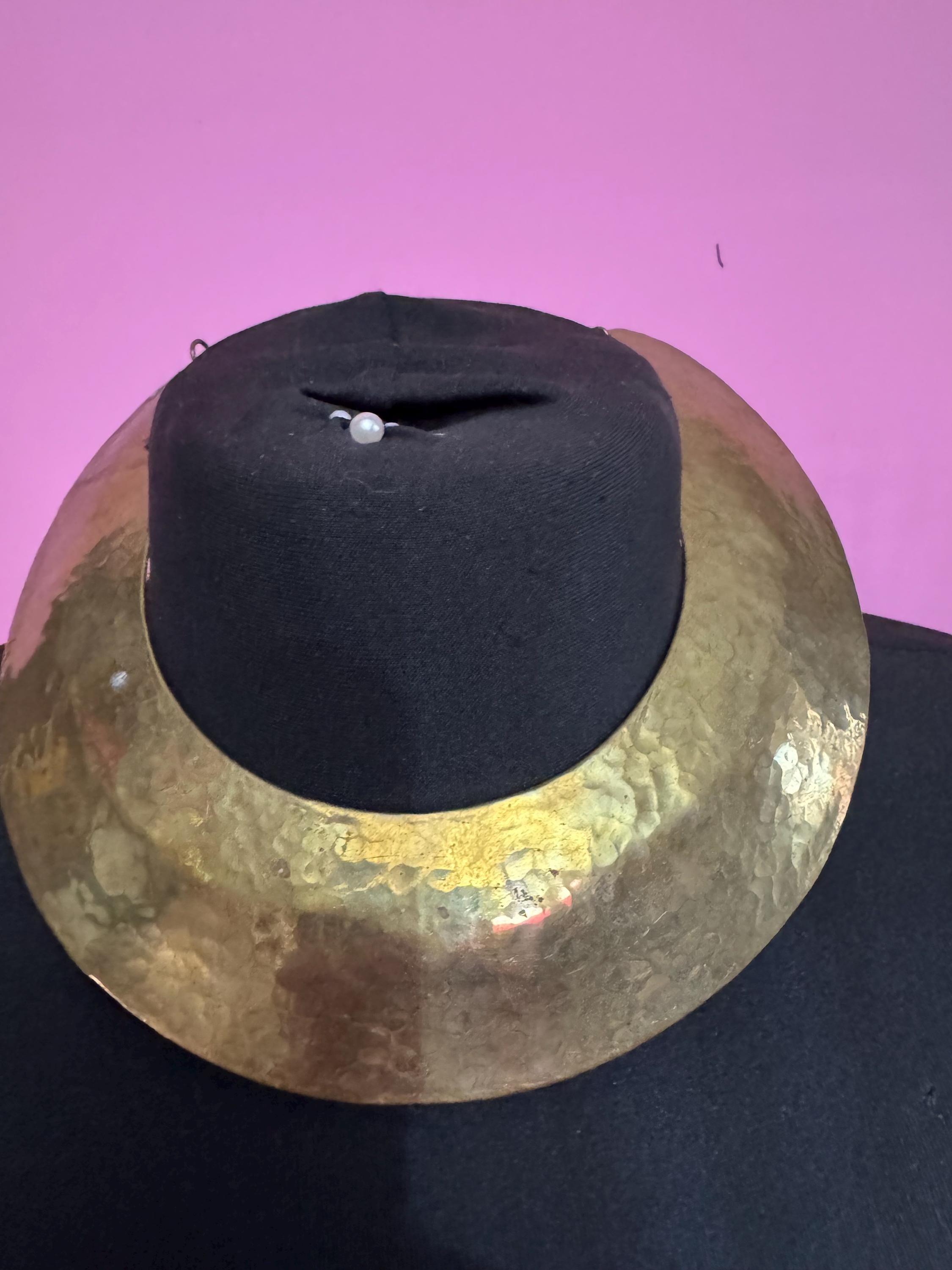 Vintage boho wide BRASS choker collar necklace