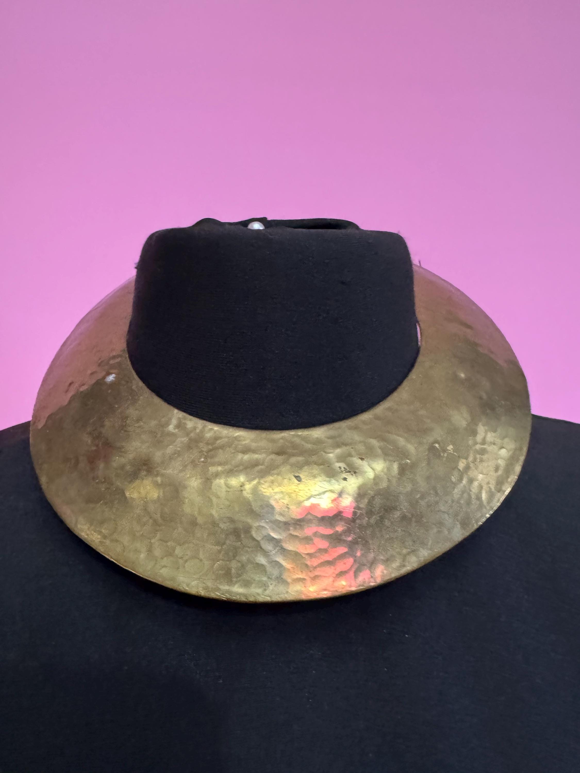 Vintage boho wide BRASS choker collar necklace