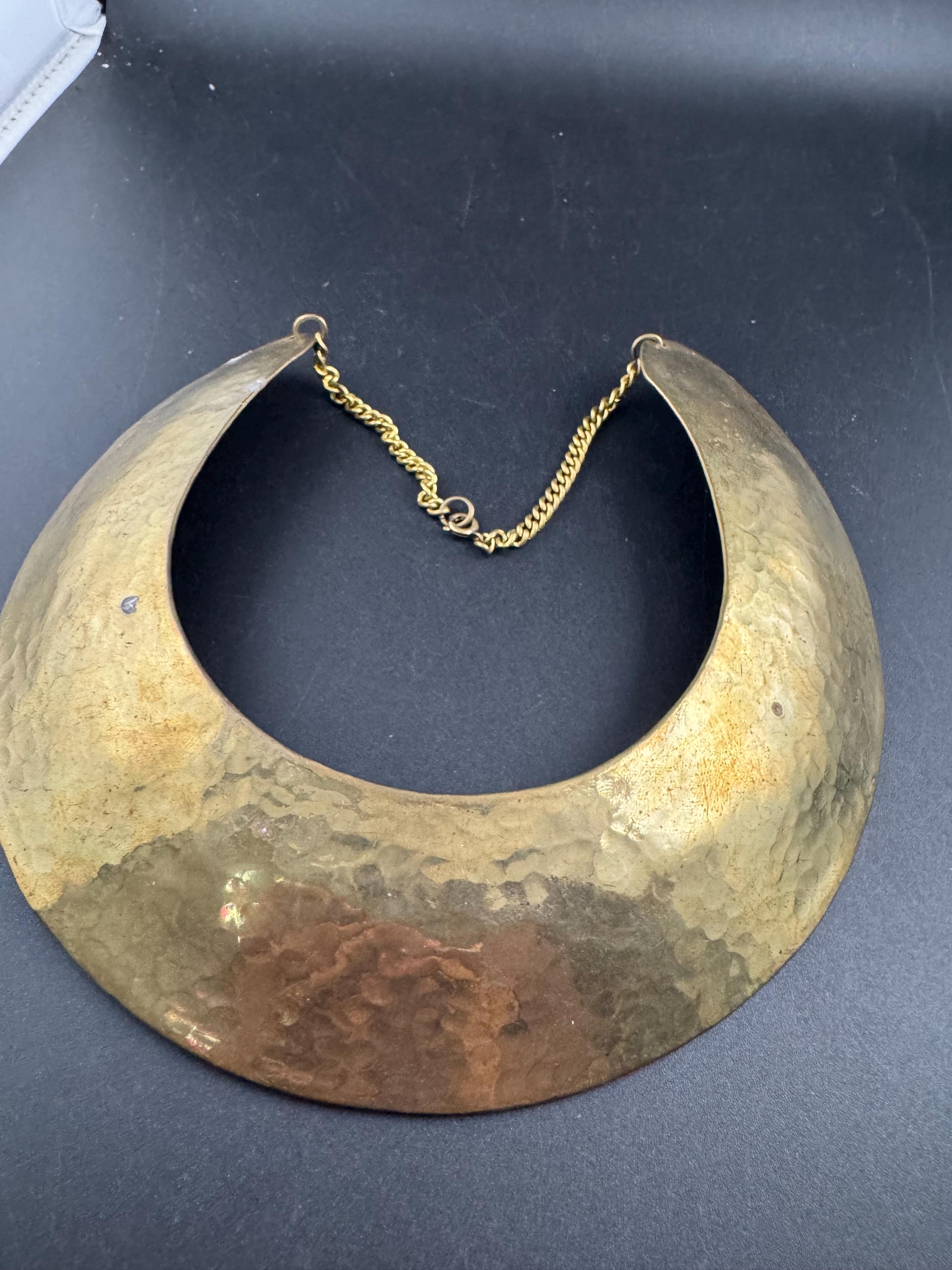 Vintage boho wide BRASS choker collar necklace