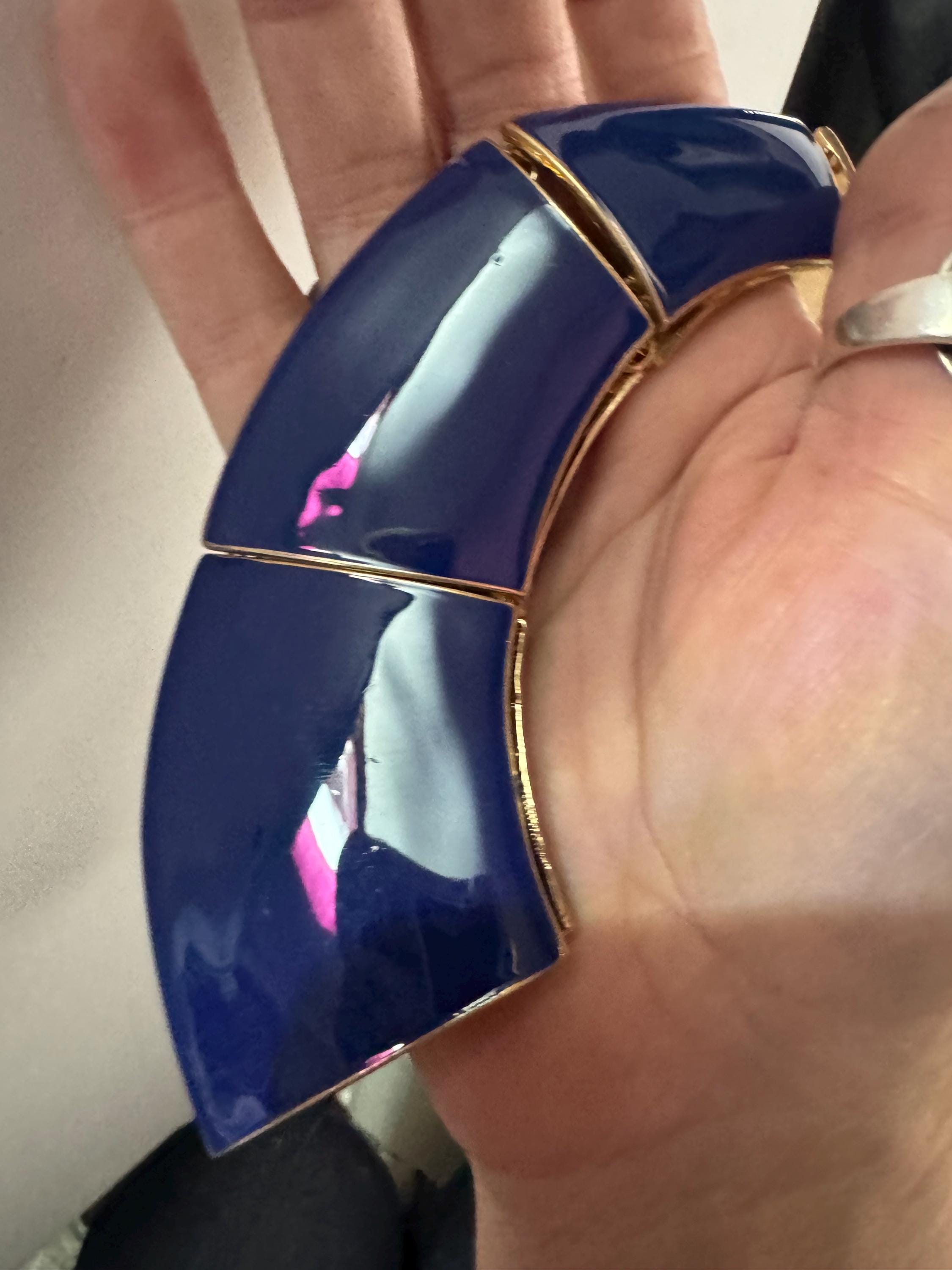 Blue Enamel wide Choker: Vintage Gold Tone chain necklace