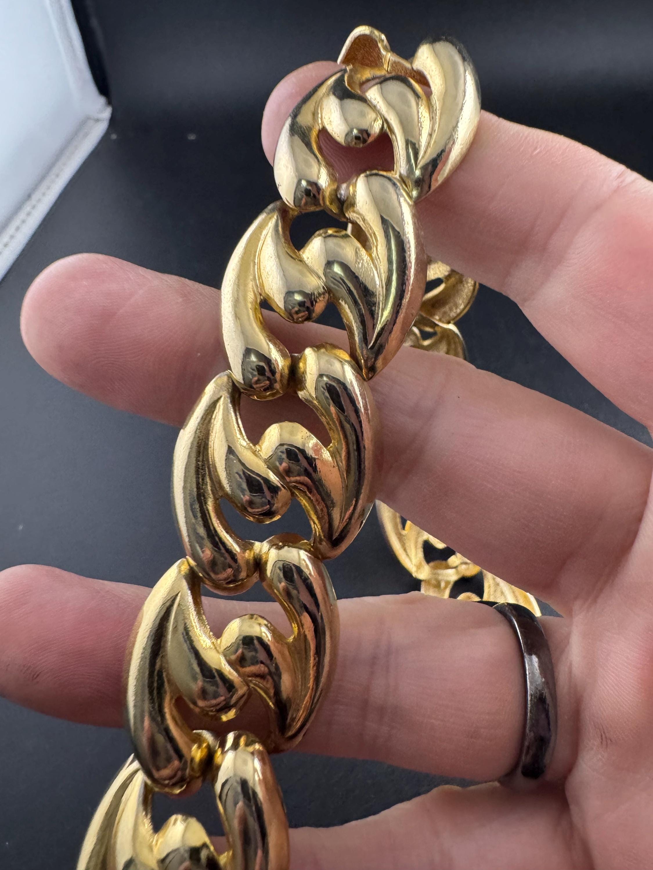 1980s wide chunky gold choker, embossed necklace 47cm